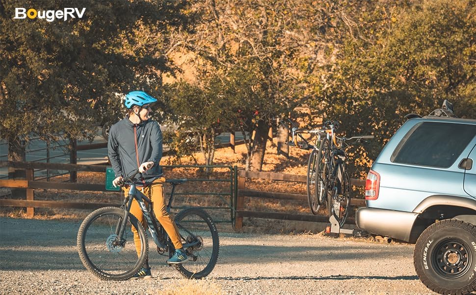 Miniatura 8 de BougeRV Soporte de bicicleta mejorado 2.0 con doble bloqueo para SUV camión, capacidad de 165 libras, soporte para bicicletas de 234 con receptor de