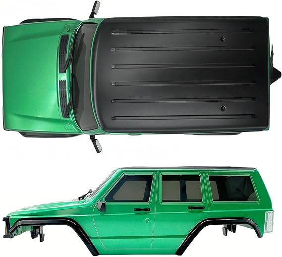 6.10in Wheelbase ABS Hardtop Cherokee Body for TRX4M Bronco Defender Chassis, 1/18 RC Crawler Body Shell with Front & Rear Bumpers (Green)