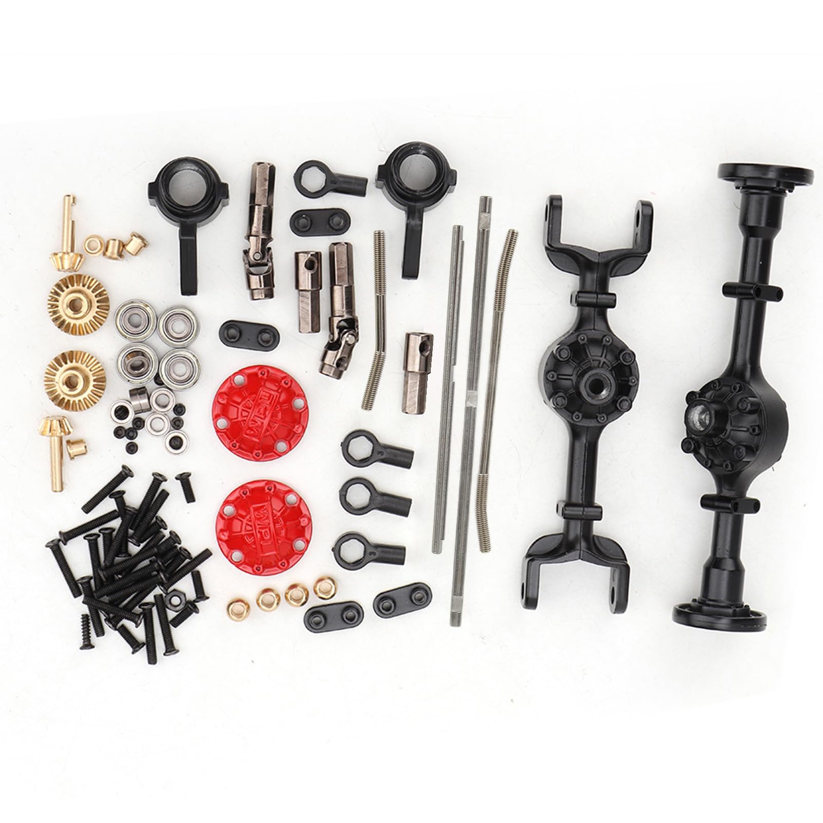 Bumdenuu Set di assi anteriori e posteriori in metallo per WPL C14 C24 C34 C44 B14 B24 1/16 RC Car Upgrades Parti Accessori, Nero