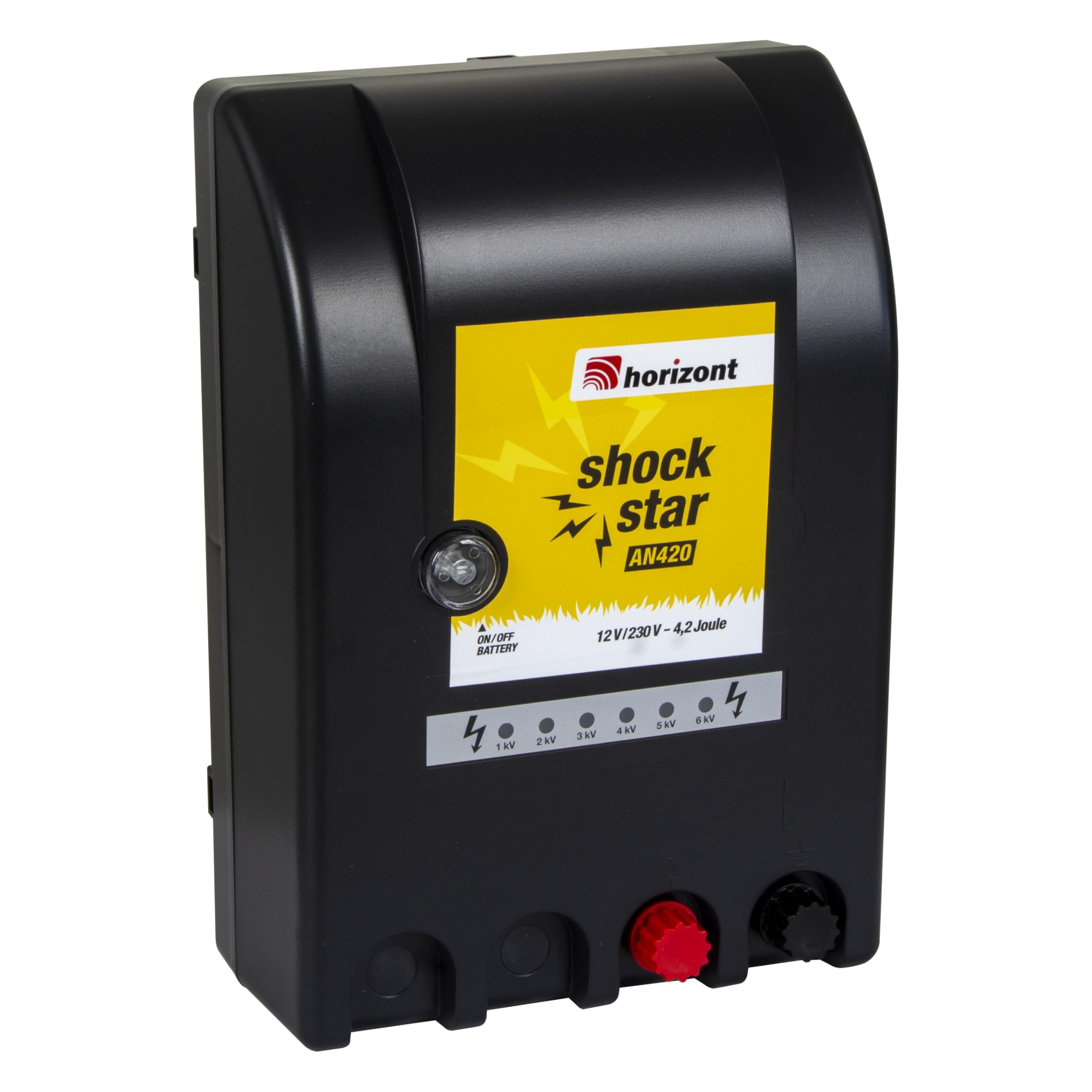 horizont Urządzenie do pastwiska 12 V/230 V Shockstar AN420 – urządzenie wielofunkcyjne – do ogrodzenia o długości 25 km i 12 ogrodzeń elektrycznych (50 m) – urządzenie do ogrodzenia pastwiskowego z