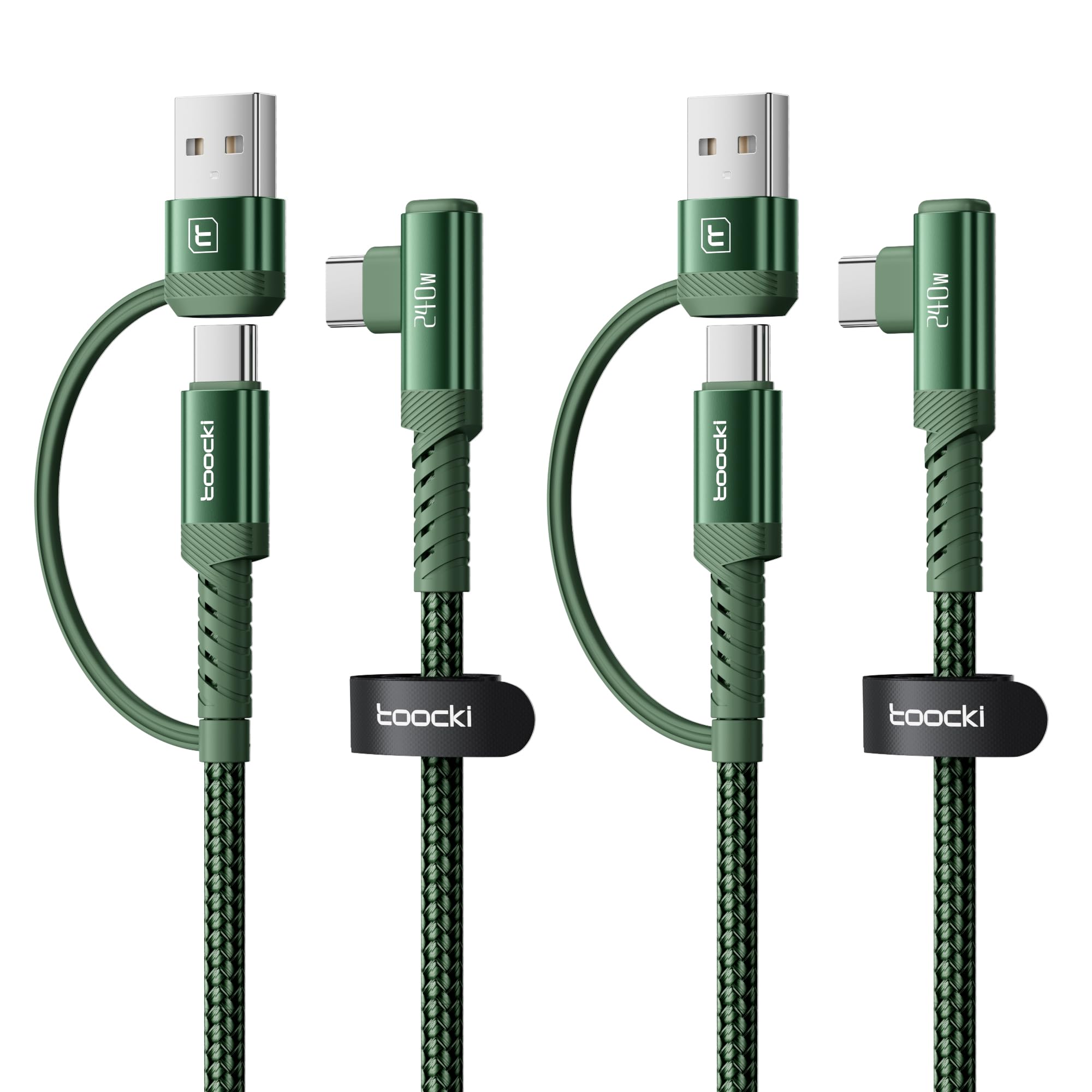 toocki Cavo da USB C a USB C da 240 W, 3,1 m, confezione da 2, cavo di ricarica 2 in 1 da USB A/C a tipo C, ad angolo retto PD 3.1, ricarica rapida per iPhone 17, 16, 15 Pro Max, MacBook Pro, iPad