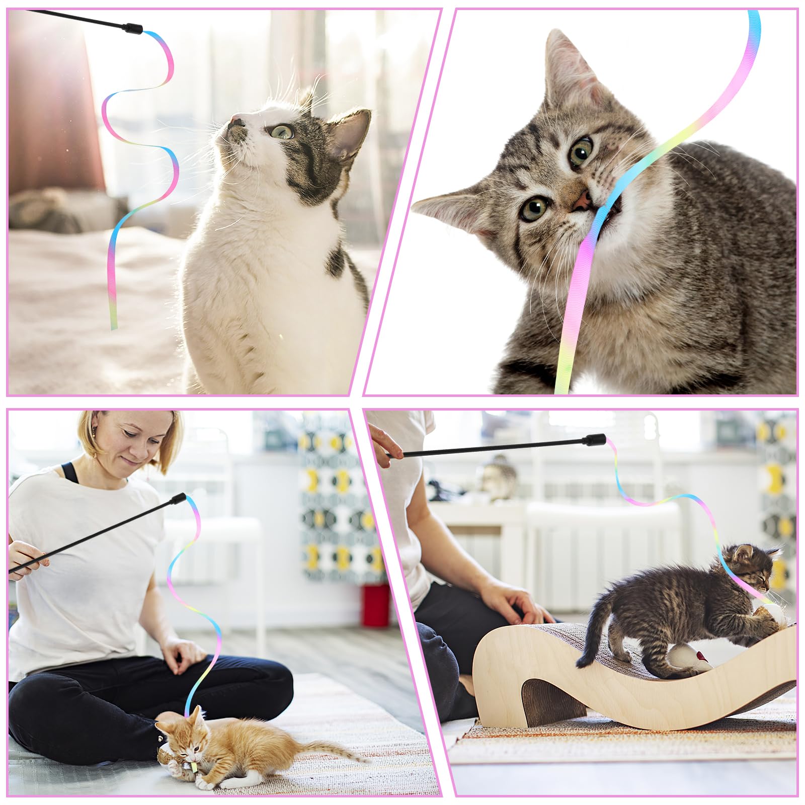 Jouet Pour Chat 3 Baguettes Avec Clochette Et Ruban Léopard - Stimulation Interactive Pour Chaton Et Chat Adulte