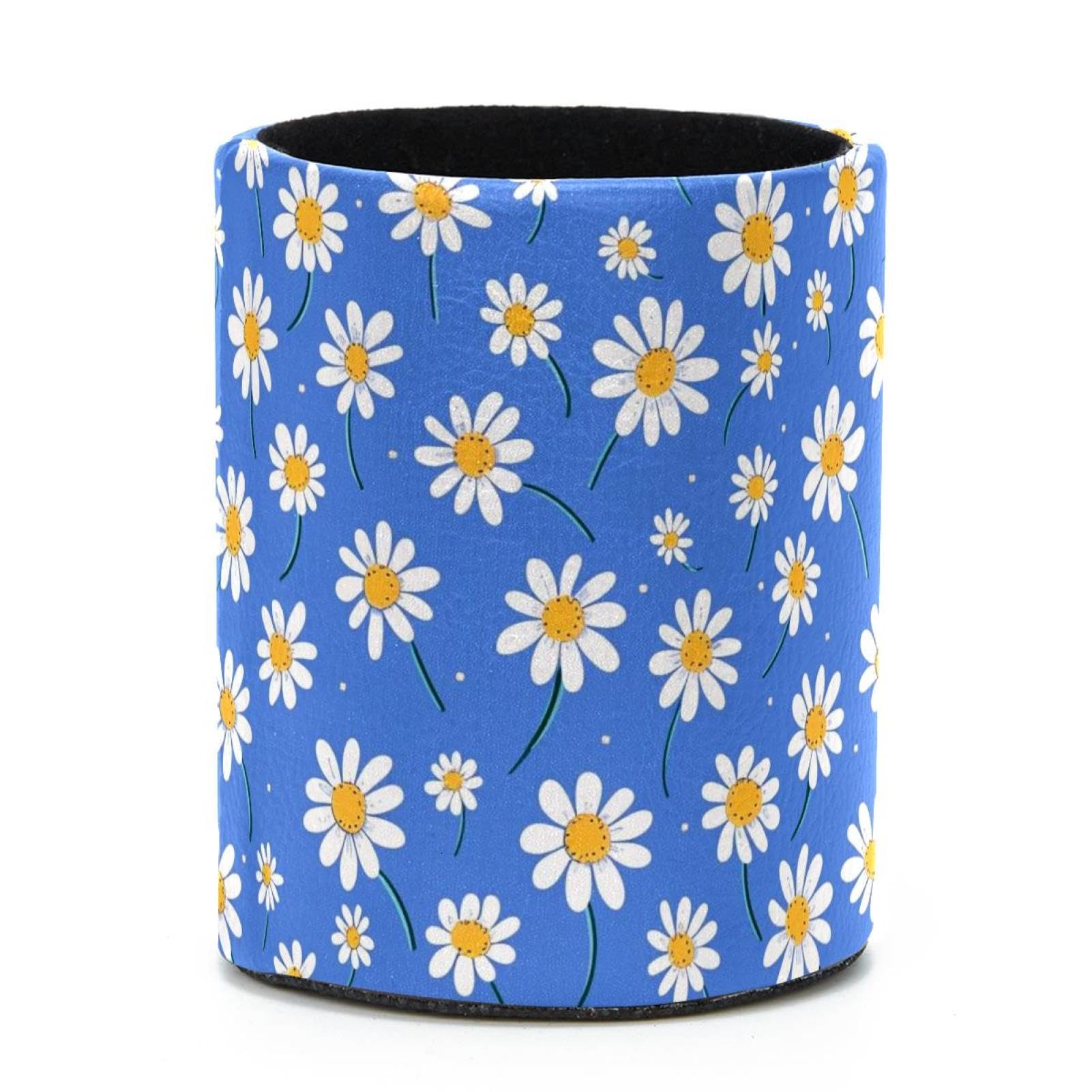 VAPOKF Round Pencil Holders for Desk, Daisies Pen Holders Pen Pot Makeup Brushes Storage Desktop Stationery Supplies Organiser for Home Office