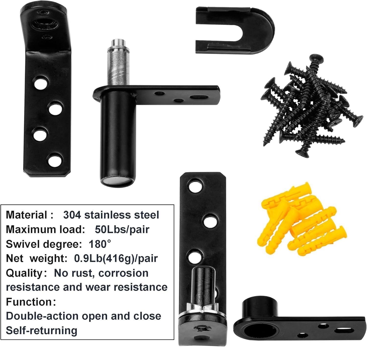 Double Swinging Saloon Door Hinge,Acting Gravity Self Closing Hinges Hardware with 304 Stainless Steel, 50Lbs Load Bearing,Self-Closing for Swinging& Cafe/Bar Door,for 1 Door