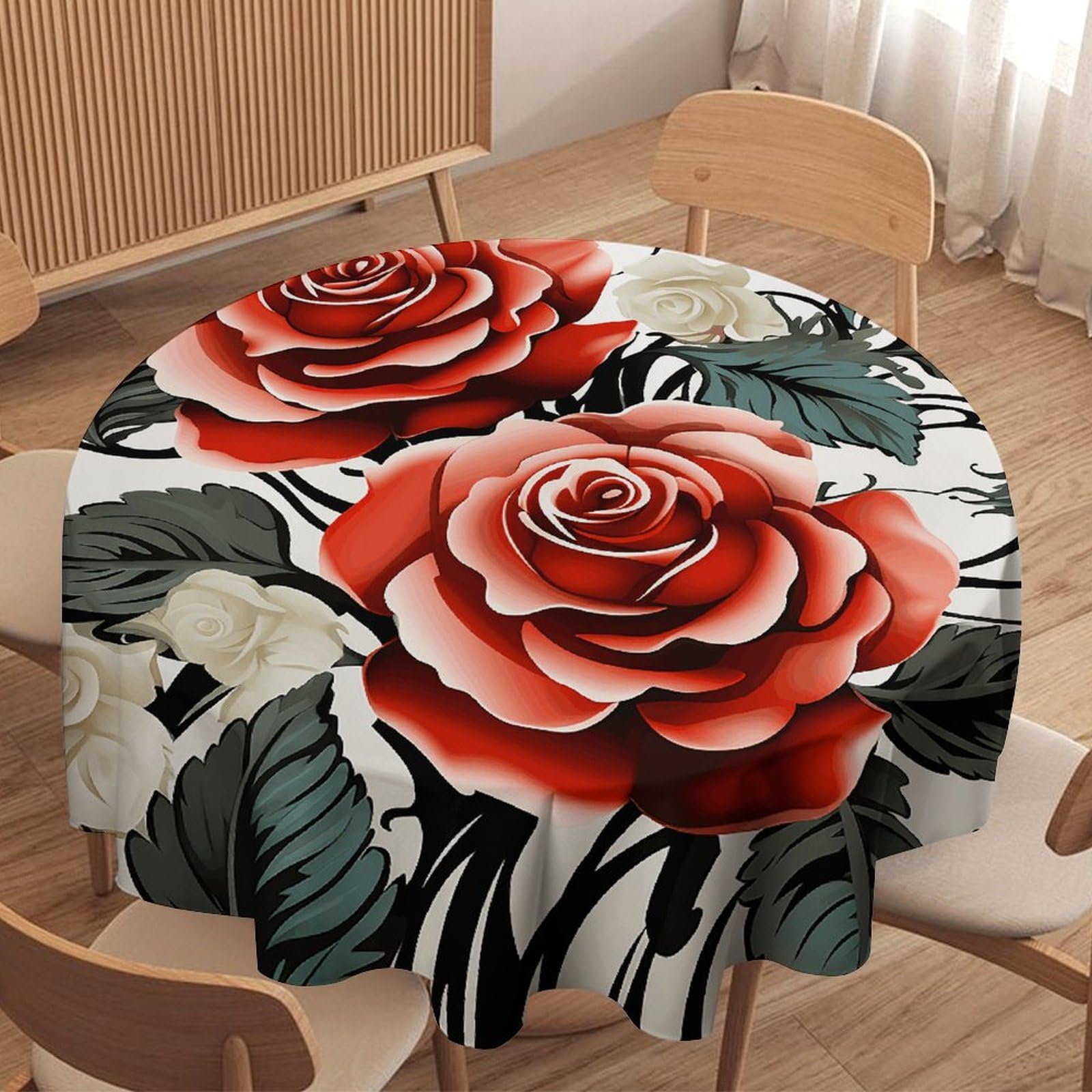 Nappe ronde motif floral rose pour recréer l'ambiance des jardins de Provence