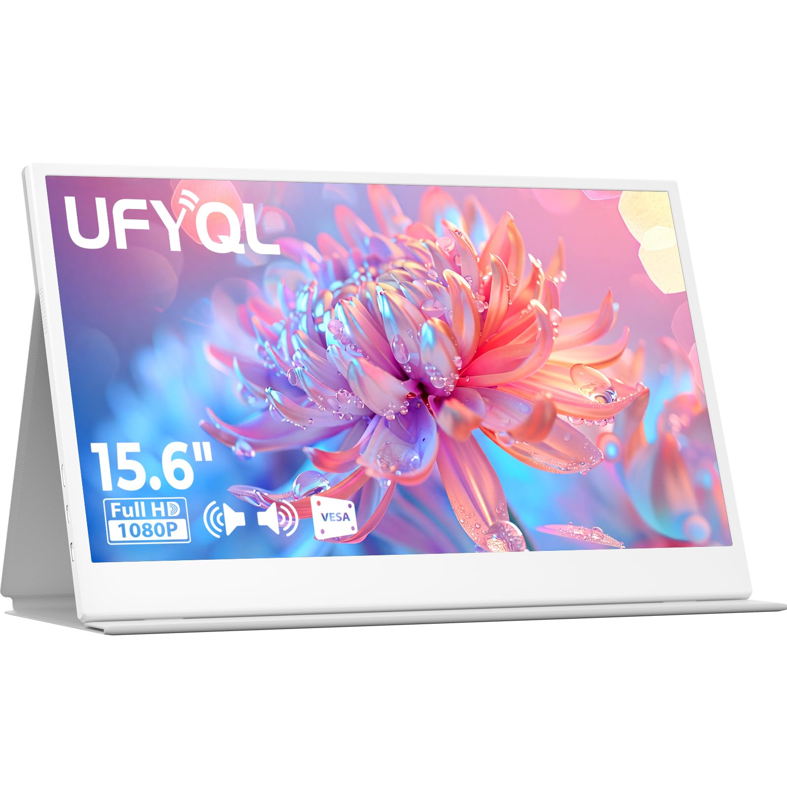 UFYQL Monitor portatile 15,6" IPS FHD 1920x1080 | Schermo esterno per notebook leggero, USB-C/Mini HDMI, altoparlanti, custodia intelligente, supporto VESA, compatibile PC, Mac, PS5, Xbox