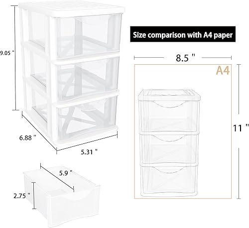 Miniatura 3 de Organizador de escritorio pequeño de 3 cajones, paquete de 2 unidades de plástico blanco, organización de escritorio para herramientas pequeñas para
