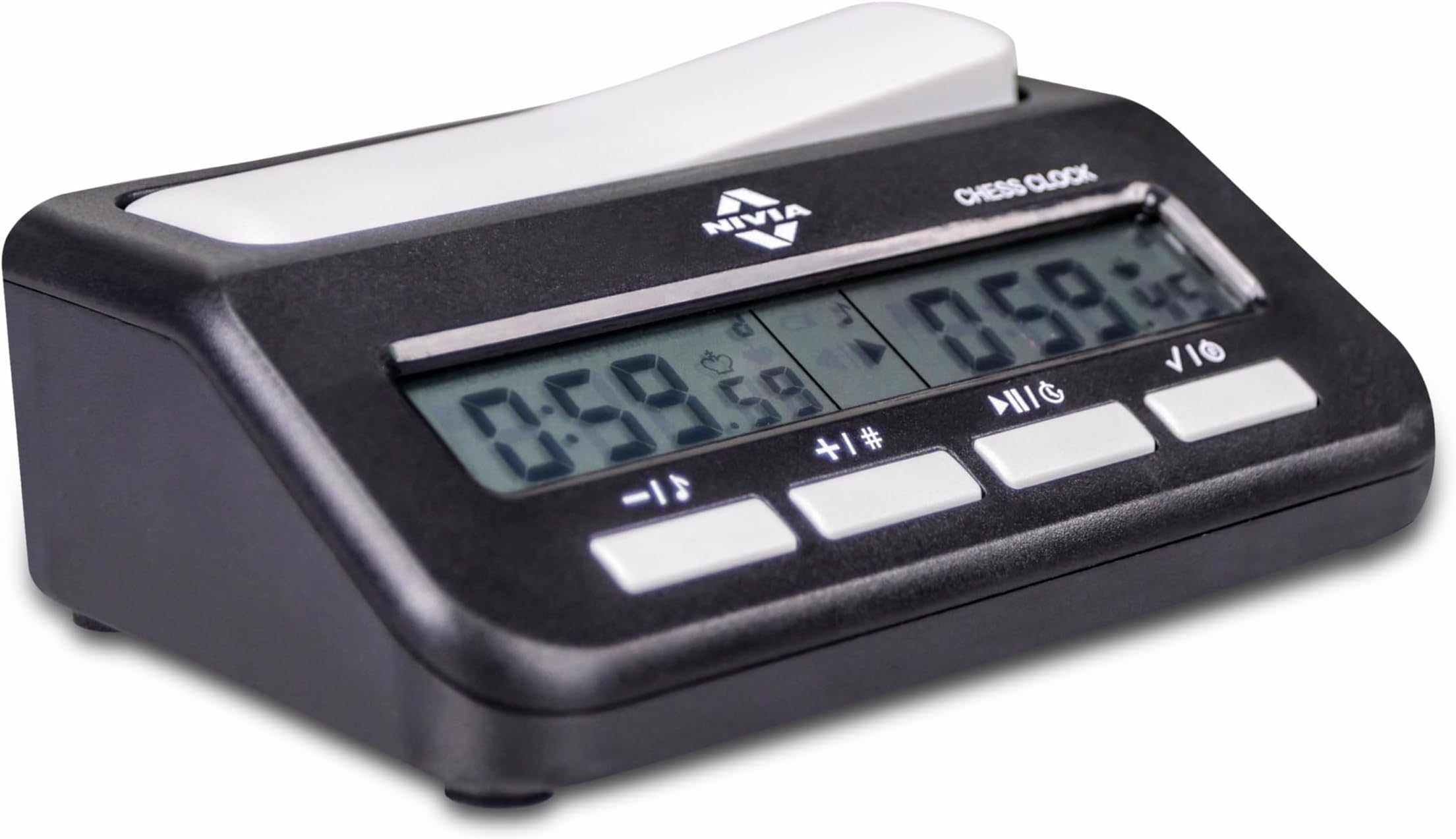 Nivia Chess Clock for Professional Board Games, Large Display, Digital Clocks, Chess Clocks, Game Timer, Chess Clock, and Board, Count Up/Countdown, Material-Solid Plastic Digital Clock (Black)