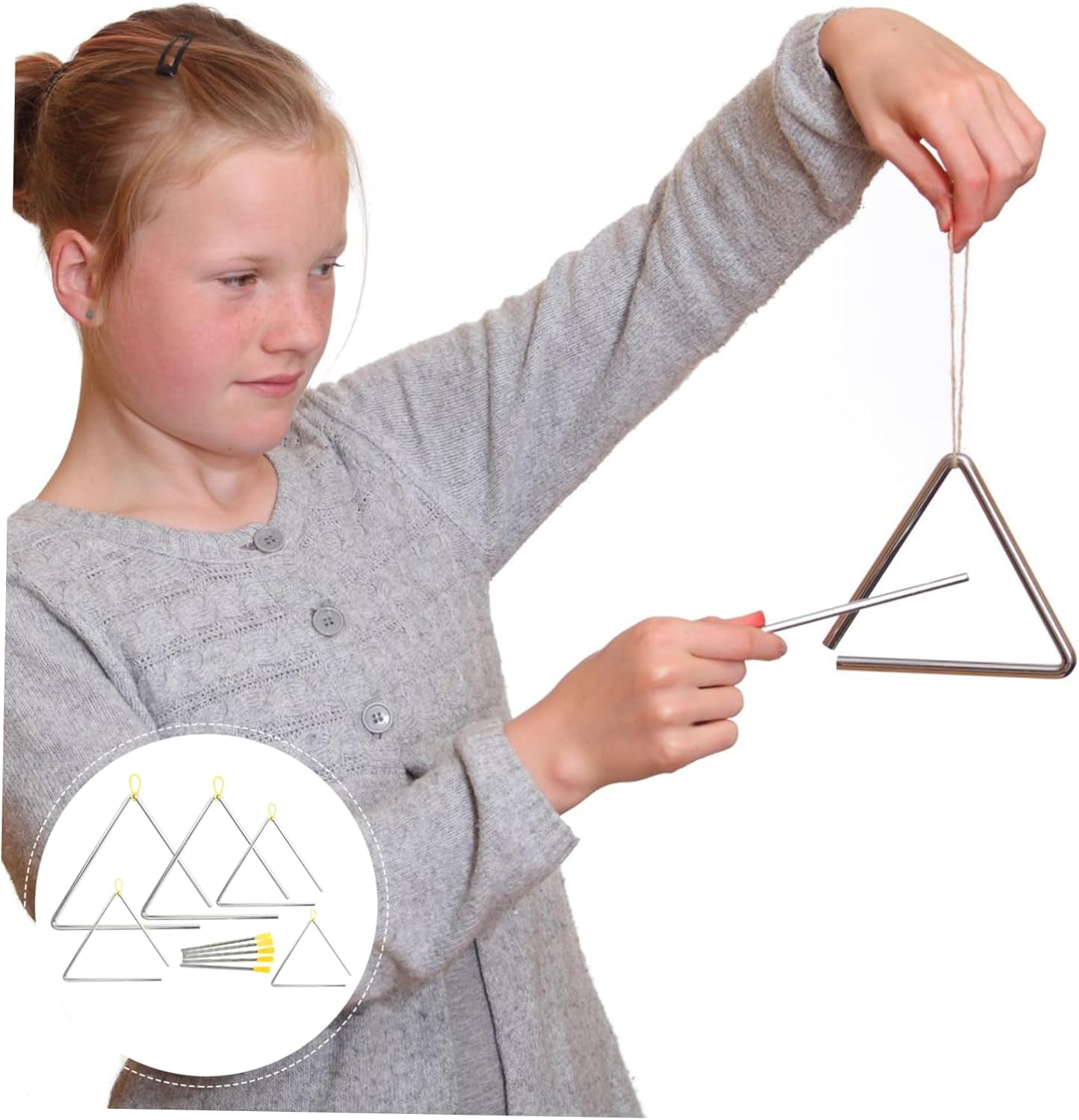 5Sets Triangle Iron Instruments for Percussion Music with Strikers Easy to Carry and Safe Design for Family Fun and Learning