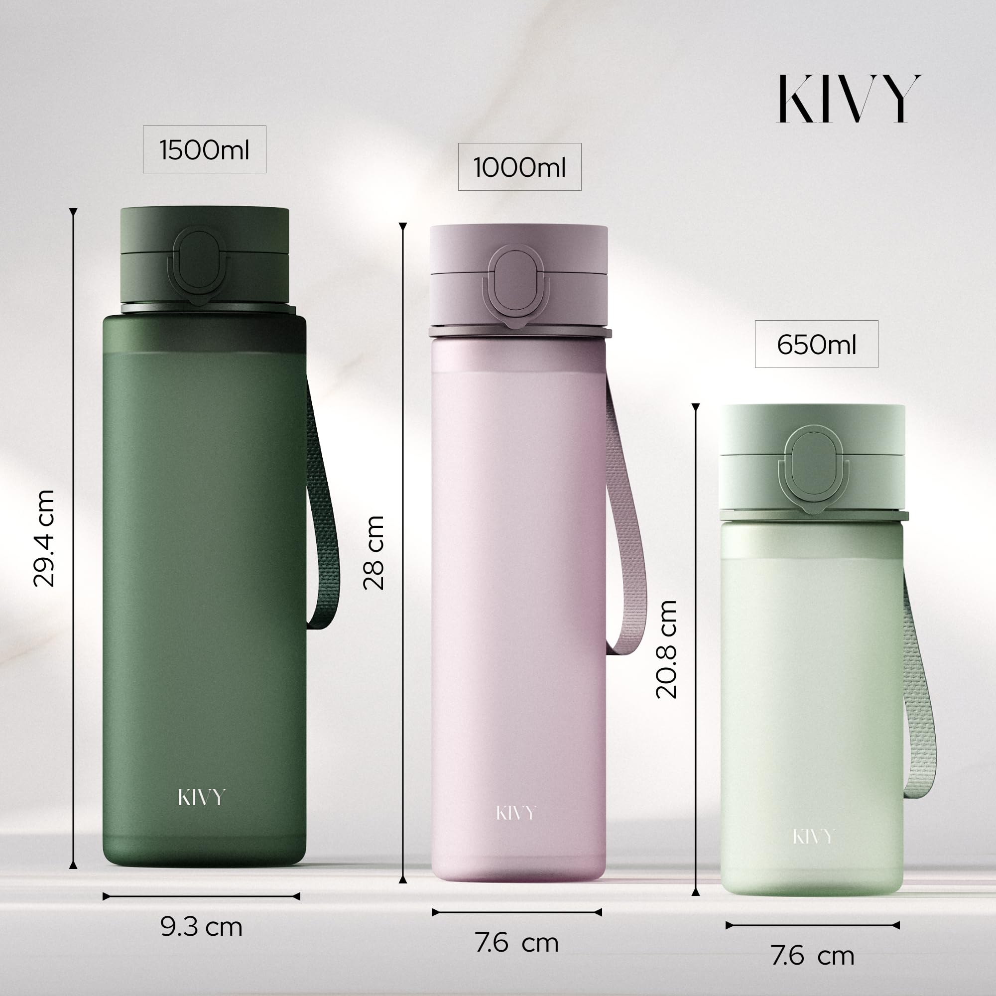 KIVY Tritan Botella de Agua 1L [IRROMPIBLE] - Water Bottle Sin BPA para Gimnasio, Gym & Deporte - Garrafa Reutilizable de Plástico Apto Lavavajillas - Cantimplora Deportiva, Oficina y Escuela - Blanco — view 6