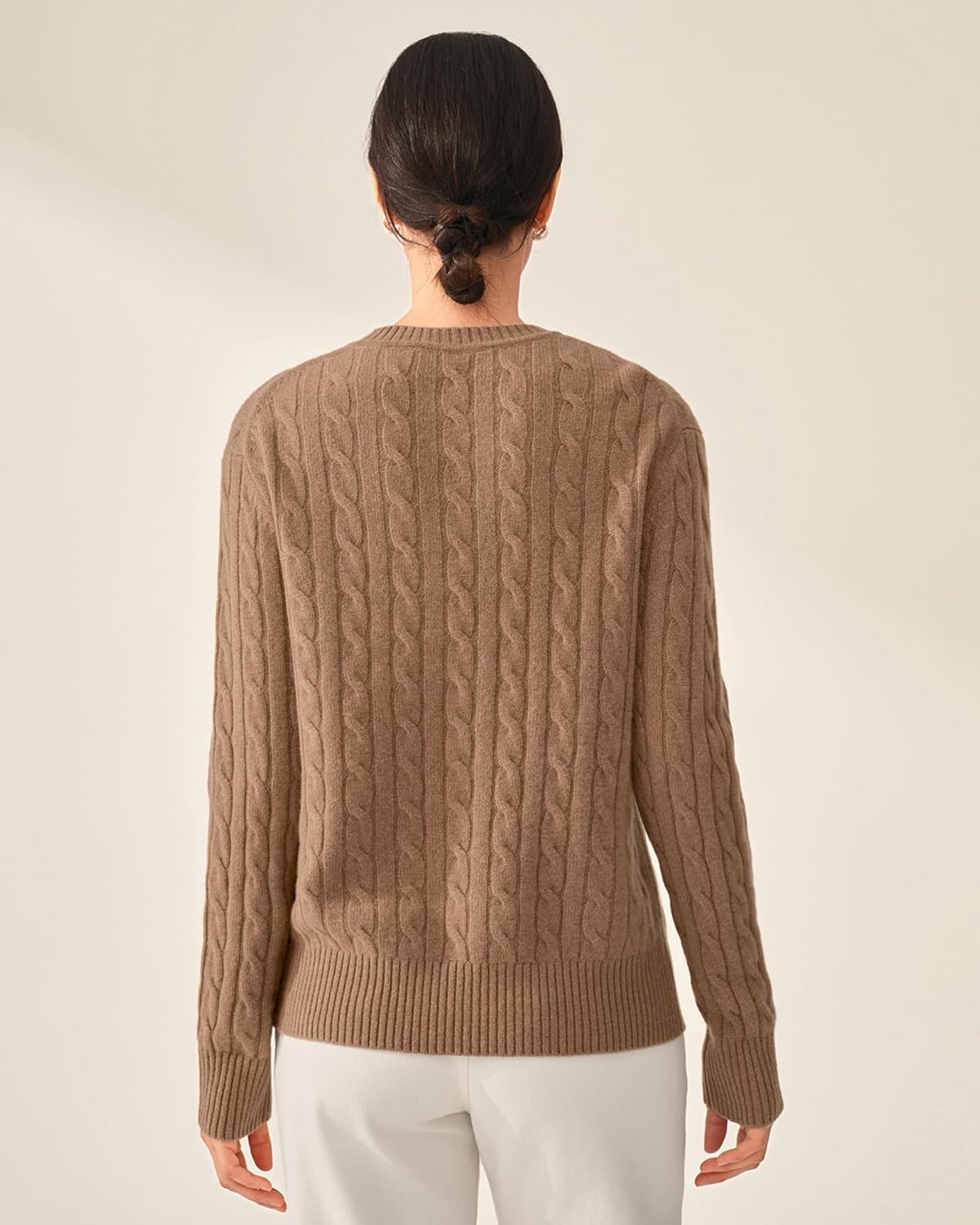 KVSS Women's 100% Pure Cashmere Crewneck Sweater Cable-Knit Long Sleeve Pullover Sweater for Women - Image 2