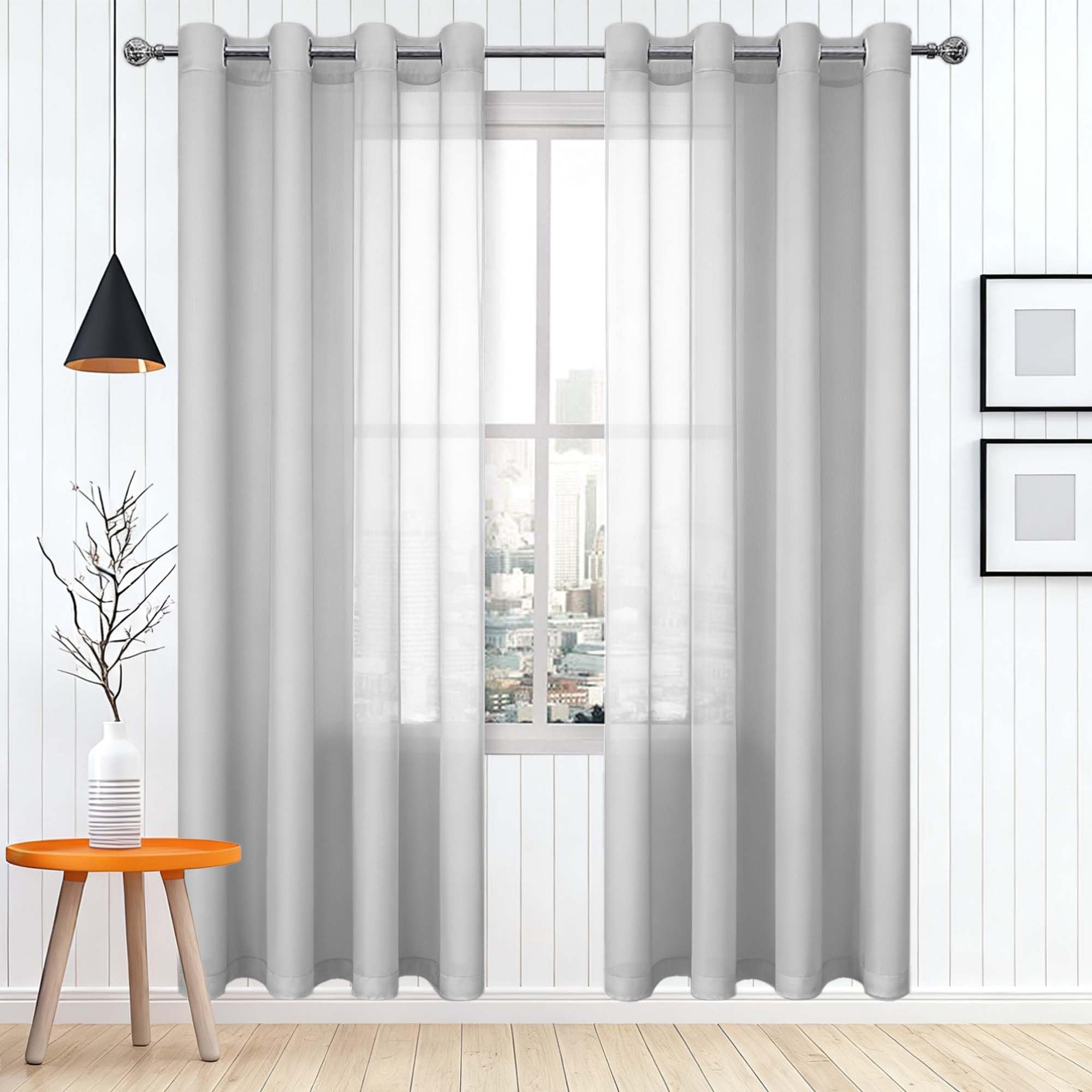Voilages gris clair 420x180 cm à oeillets pour salon et chambre