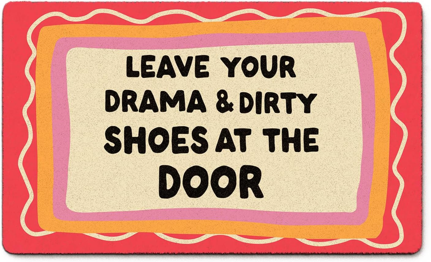Funny Welcome Door Mat for Front Door, Leave Your Drama and Dirty Shoes Faux Coir Doormat Outdoor Entrance, Trendy Pink and Orange Welcome Mats Small Rugs for Entryway, 17x30 Inch