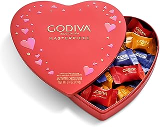 Godiva Masterpiece Heart Chocolate Gift Tin, Assorted Milk & Dark Chocolate with Ganache & Caramel, Valentine’s Day Keepsake Gift for Her, 20pc