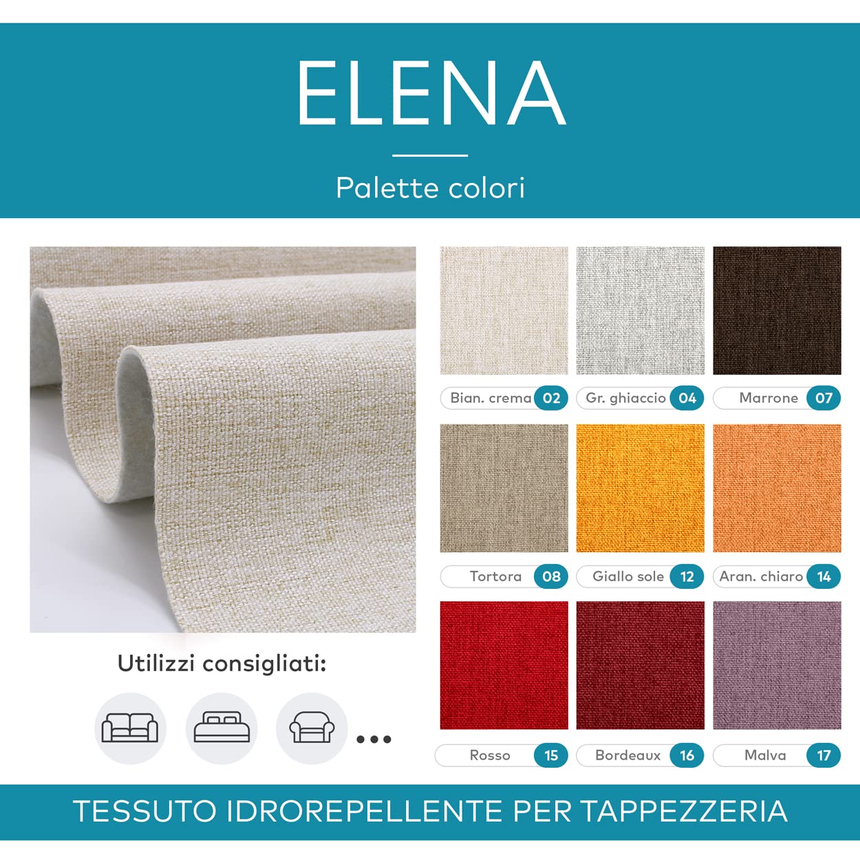 DESHOME Elena 10 metri - Tessuto al metro idrorepellente stoffa a metro resistente per tappezzeria divani, cuscini, arredo (Bianco crema)