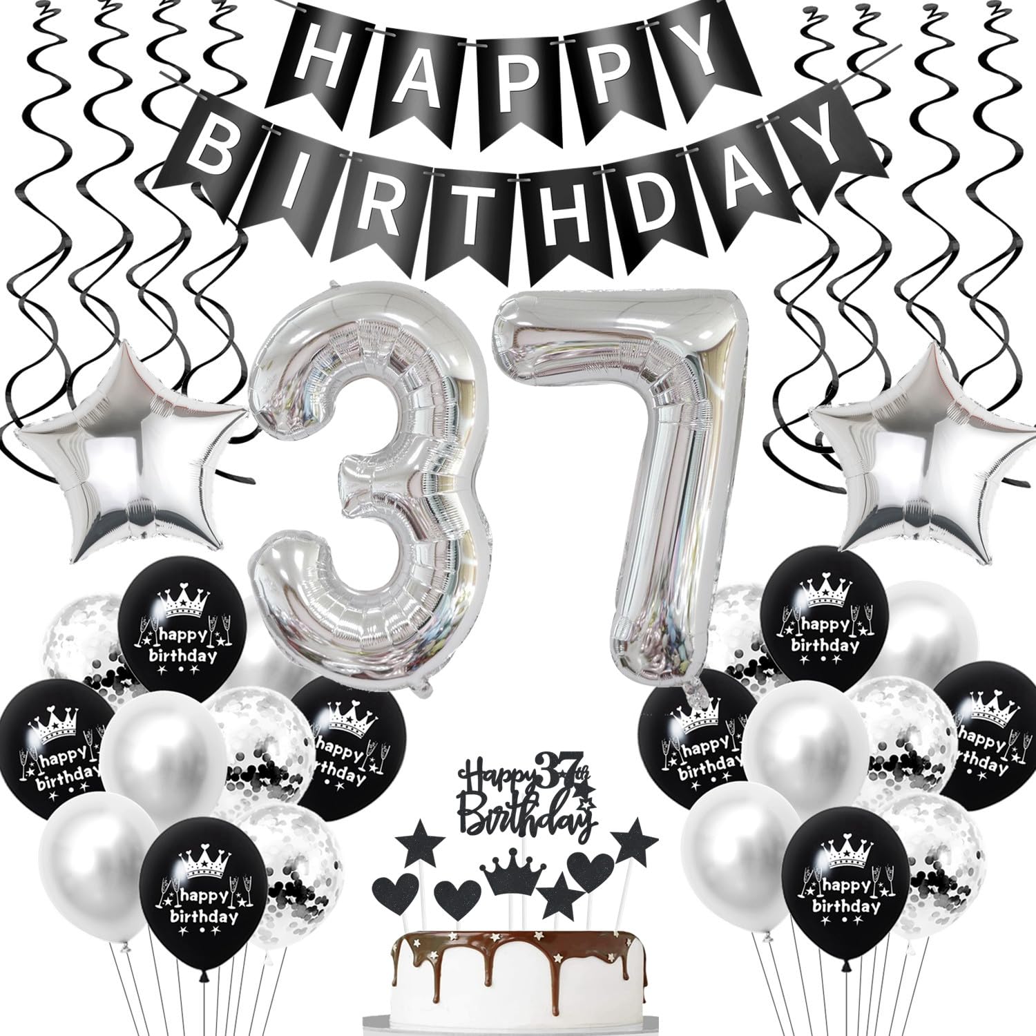 Ballon 37e verjaardag decoratie man zwart zilver verjaardagsdecoratie 37 jaar vrouwen man set decoratie 37e verjaardag mannen decoratie ballon 37e verjaardag vrouw verjaardag banner 37e verjaardag