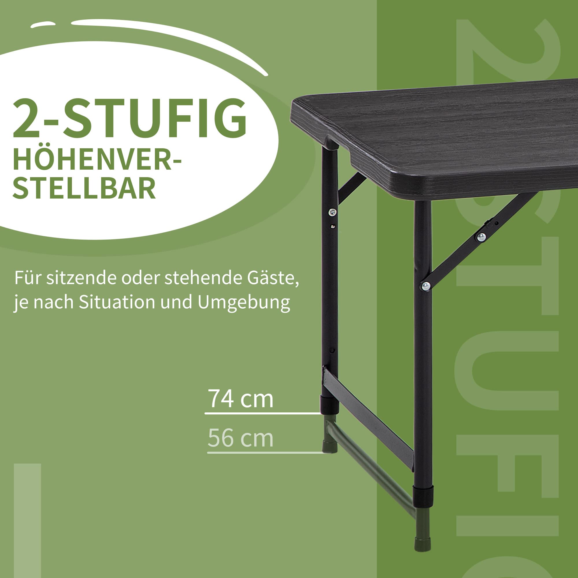 Outsunny Stół ogrodowy, składany stół z regulacją wysokości, stół tarasowy dla 4 osób, stół bufetowy ze stalowym stelażem, 118 x 60 x 74 cm, ciemnoszary