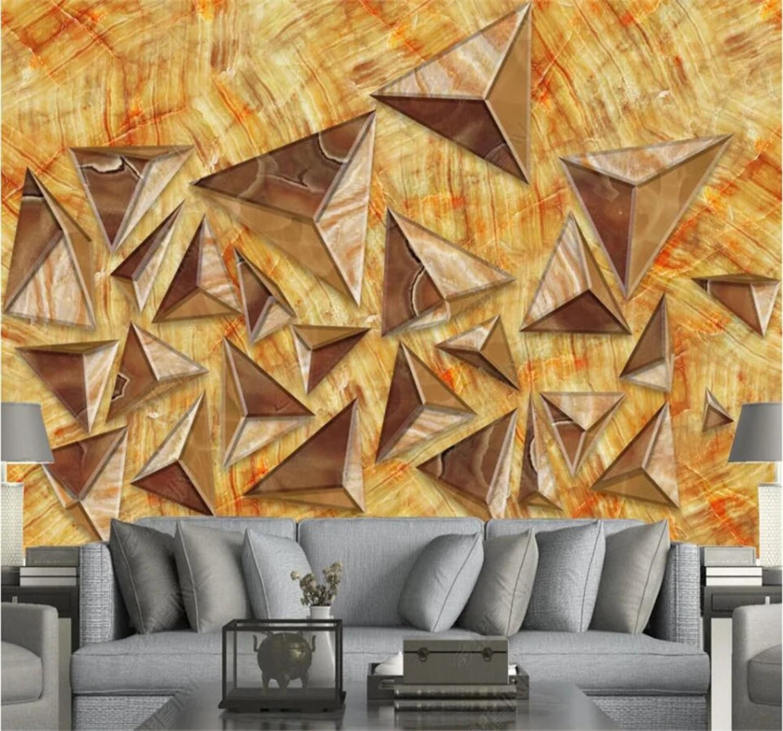 Xlming 430Cm×300Cm(B×H) Minimalism Geometric Triangles Mosaic Marble Effect 3D Wallpaper Luxury Silk Study Dining Feature Sofa Grey Bedroom Living Room Tv Decorative Wall-430Cm×300Cm