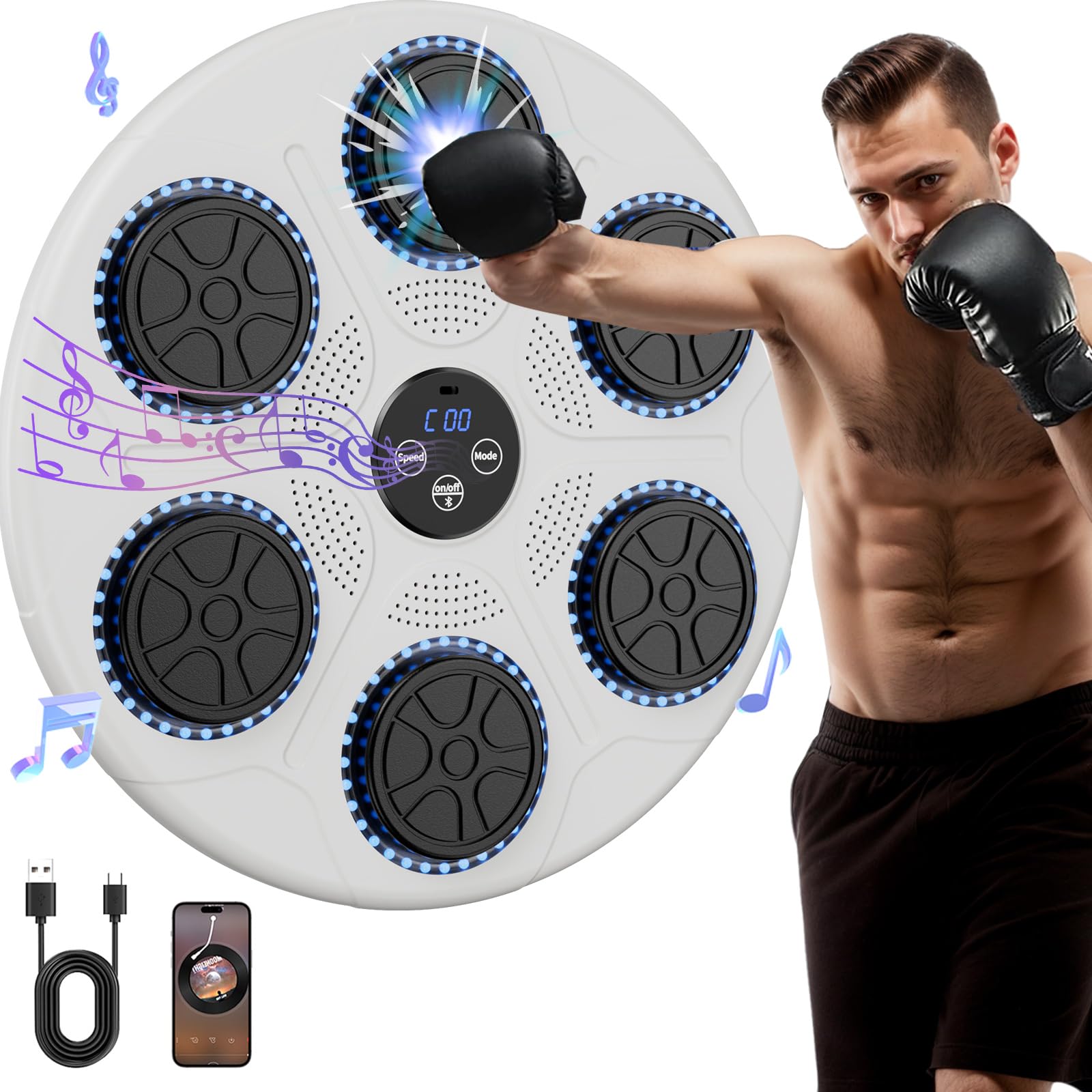 Music Boxing Machine Home Wall Mount Music Boxer, Electronic Smart Focus Agility Training Digital Boxing Wall Target Punching Pads Suitable for Kids and Adults