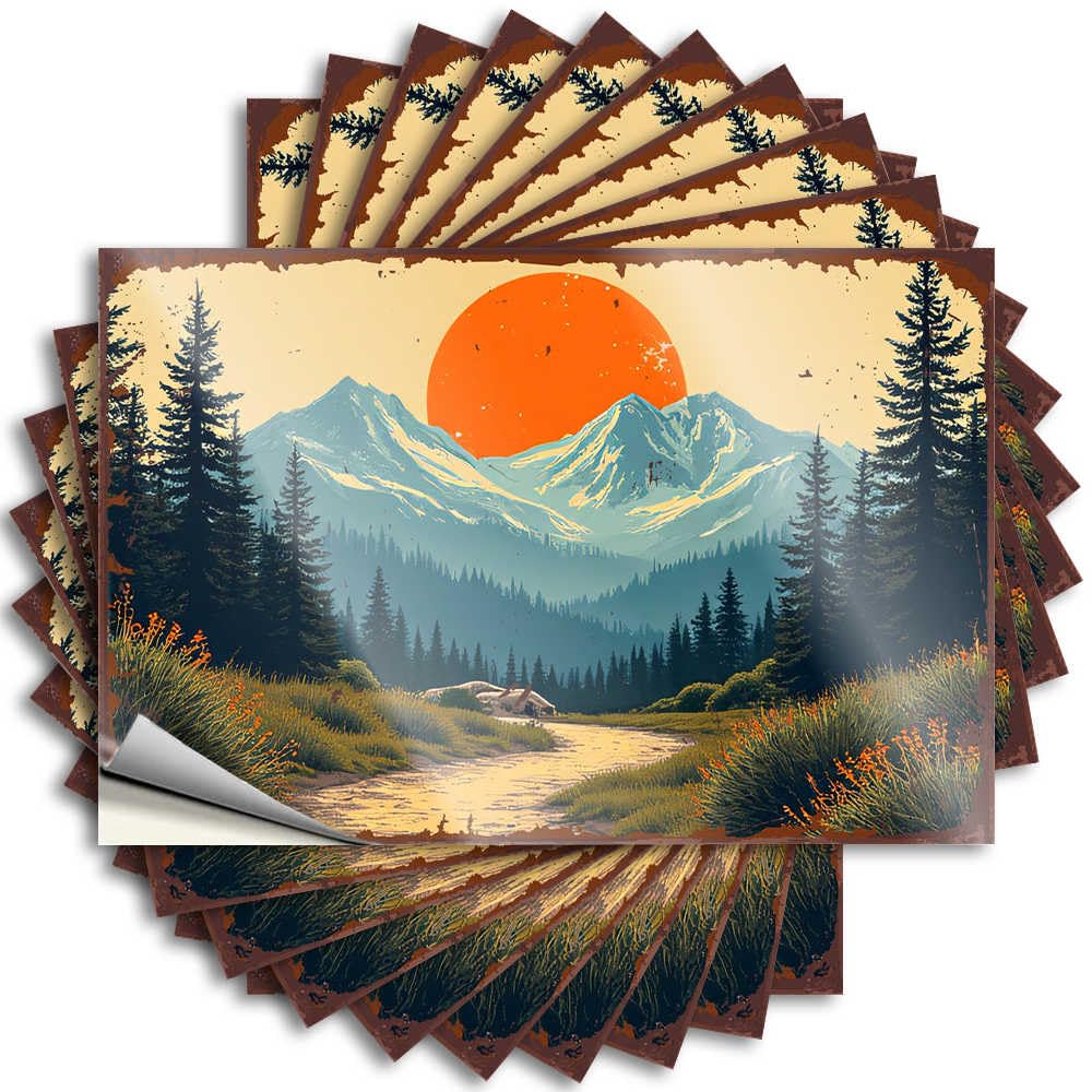 Fzfn Colour Sunset Trail: A Serene Mountain Landscape With Vibrant Colors Tattoo Farmhouse | Funky Laptop Removable Decal Pack(8X12cm)