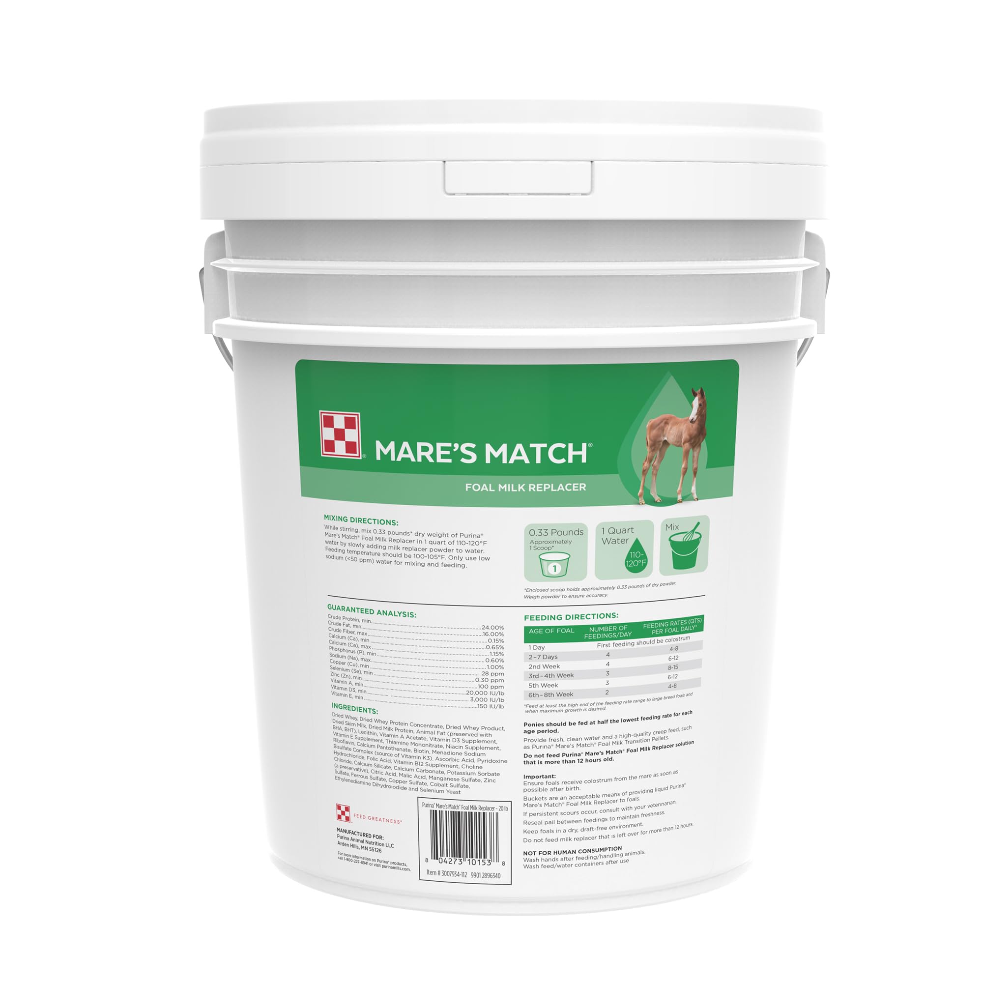 Purina | Mare's Match | Foal Milk Replacer for Horses | 20 Pound (20 LB) Pail