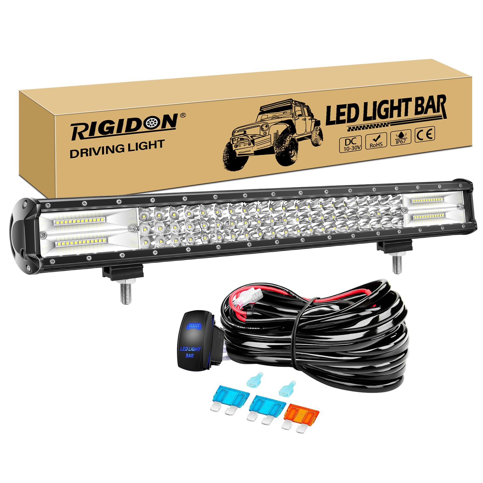 Barre YOJZMA Barre LED 23 Pouces 324W Avec Harnais De Câblage, Triple Rangée Combo Flood/Spot 32400LM Lumière De Travail, Phares Off-Road Pour Camions, Pick-ups, Voitures, SUV, ATV, UTV, 4x4, Bateaux Led 4x4