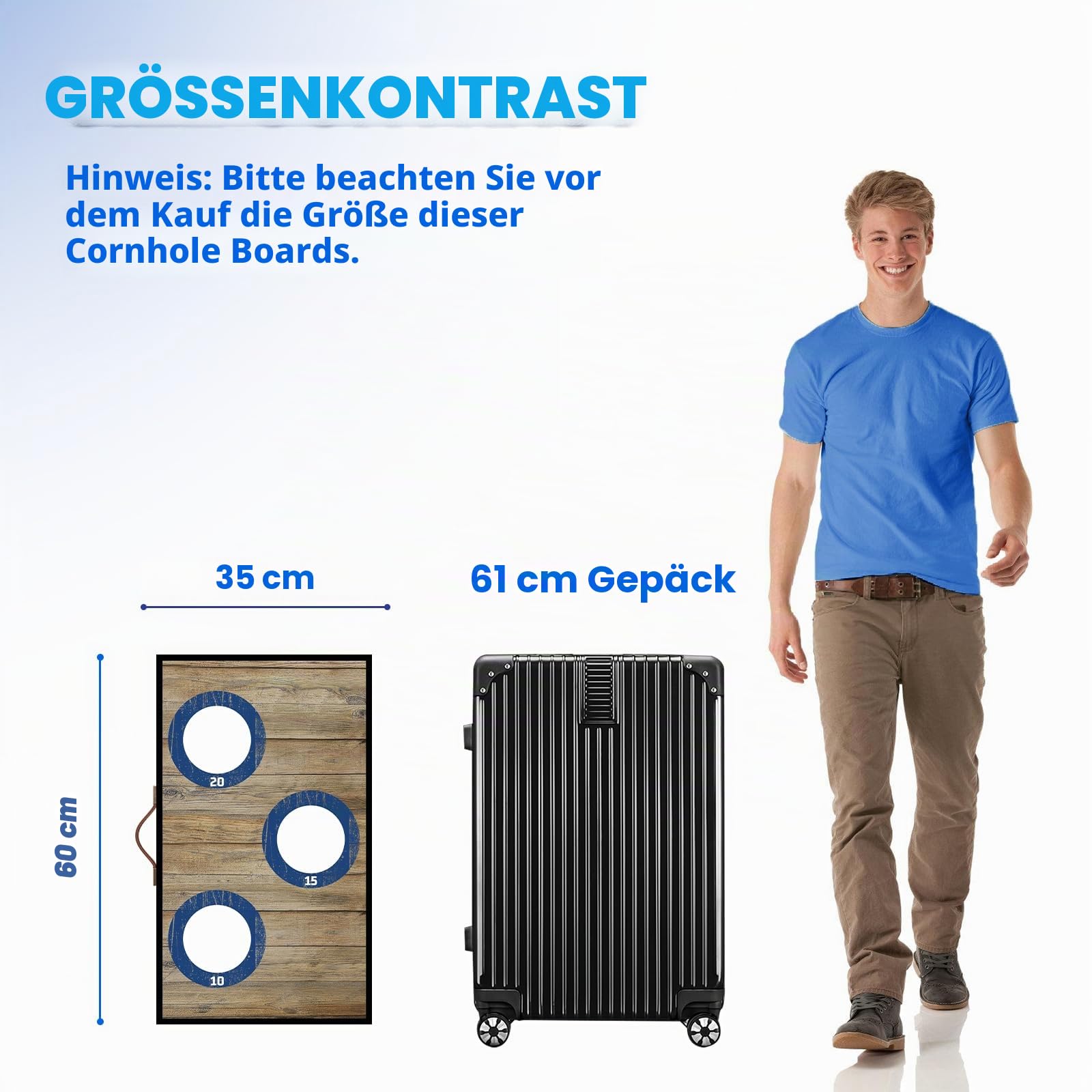NZQXJXZ Cornhole Spiel Outdoor, 60x35cm Massivholz Premium Corn Hole Boards | mit 6 Cornhole Säckchen und Einer Tragetasche, Tragbar Cornhole Toss Set für Familie und Erwachsene