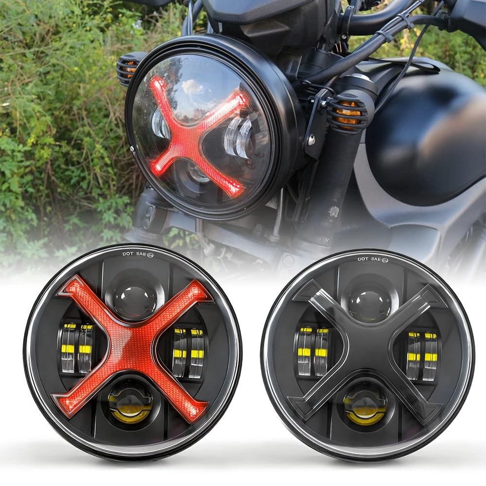 Reflektory motocyklowe Pasuje do Harley Pasuje do Gilera/światło retro reflektor motocyklowy 7 cali Led reflektor typu X sygnały motocyklowe(Hz202517Wr-S)