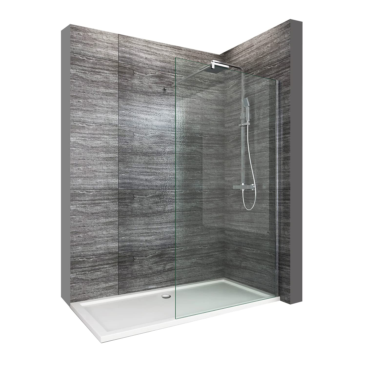 ELEGANT 900mm Walk in Wetroom Shower Enclosure 8mm Easy Clean Glass Shower Screen Panel with 1400x700mm Stone Tray and Waste