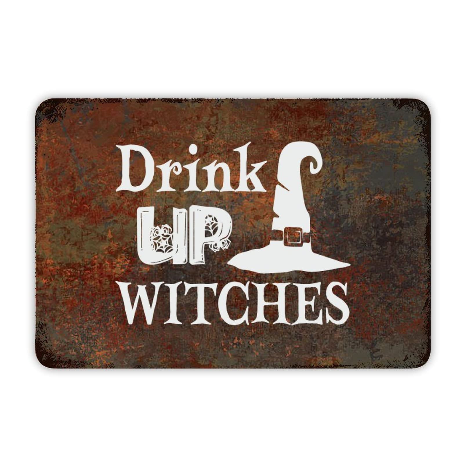 ENEDNATE Halloween Metal Sign,Farmhouse Rustic Aluminum Sign Drink Up Witch Metal Sign Retro Aluminum Tin Sign for Kitchen Bedroom Living Room Wall Art Door Hanger Home Decor Sign 8x12 Inch