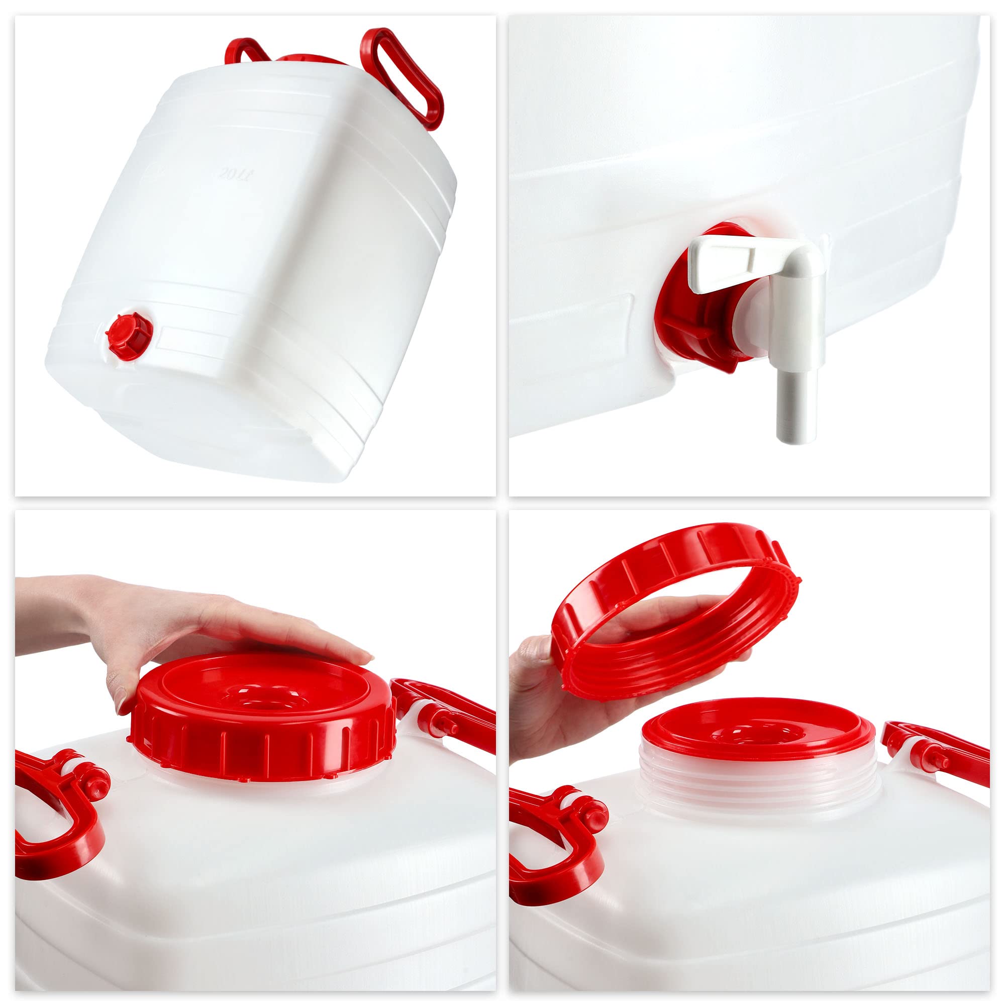 KADAX Bidón de agua, barril para bebidas de plástico, bidón de agua potable, depósito de agua con grifo, recipiente de agua, bidón para bebidas con junta de goma (20 L, blanco)