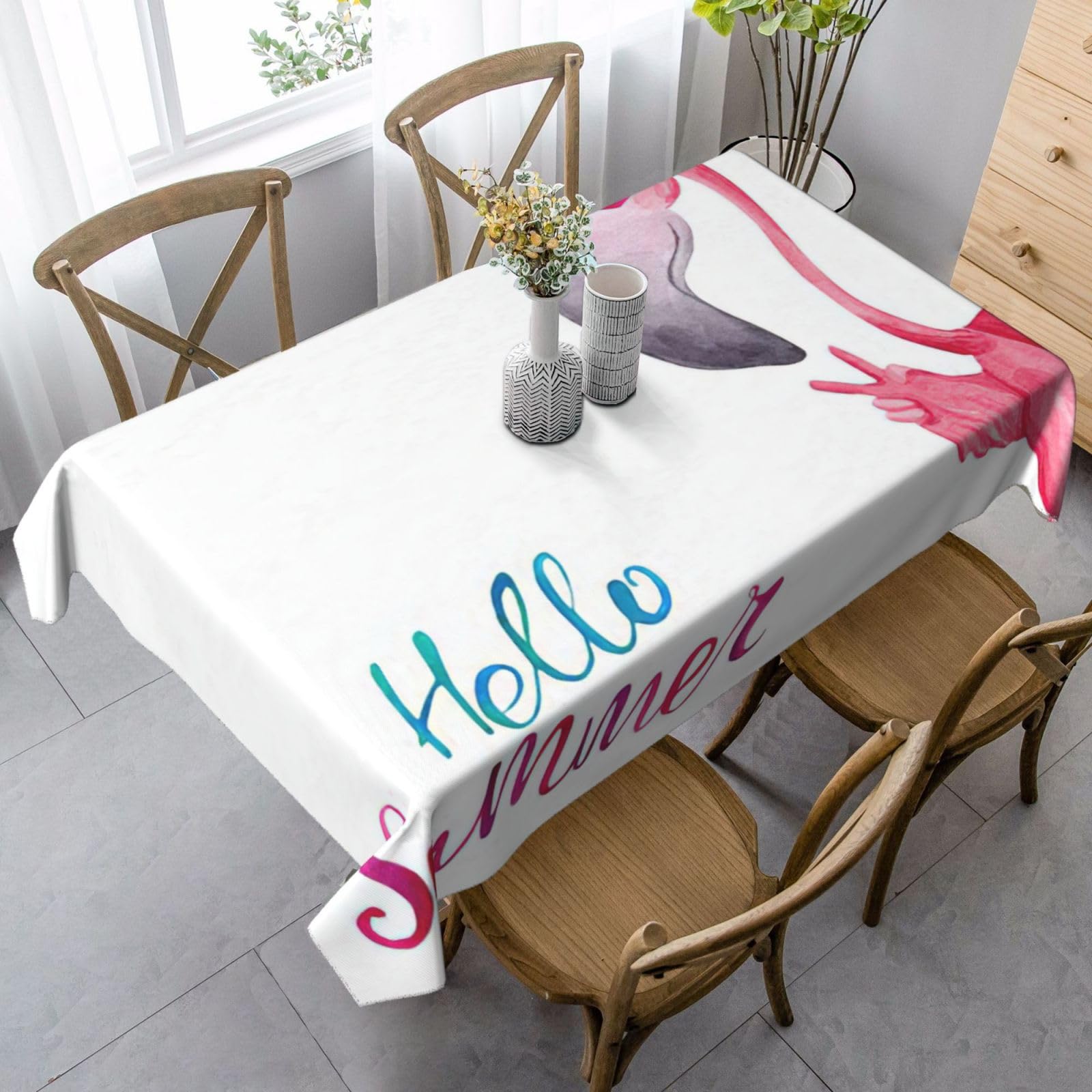 yagDAA Flamingo Print Rectangle Tablecloth Table Cover Indoor Outdoor Dining Room Kitchen Table Cloth 140x90cm