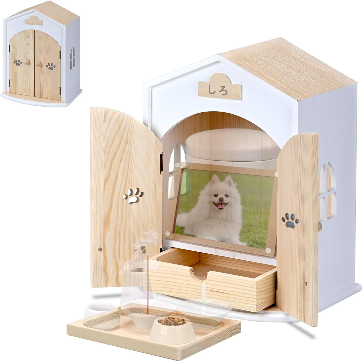 骨壷セット 白並 ＆ 覆い袋 7寸 サテン リボン パープル 虹輝（こうき