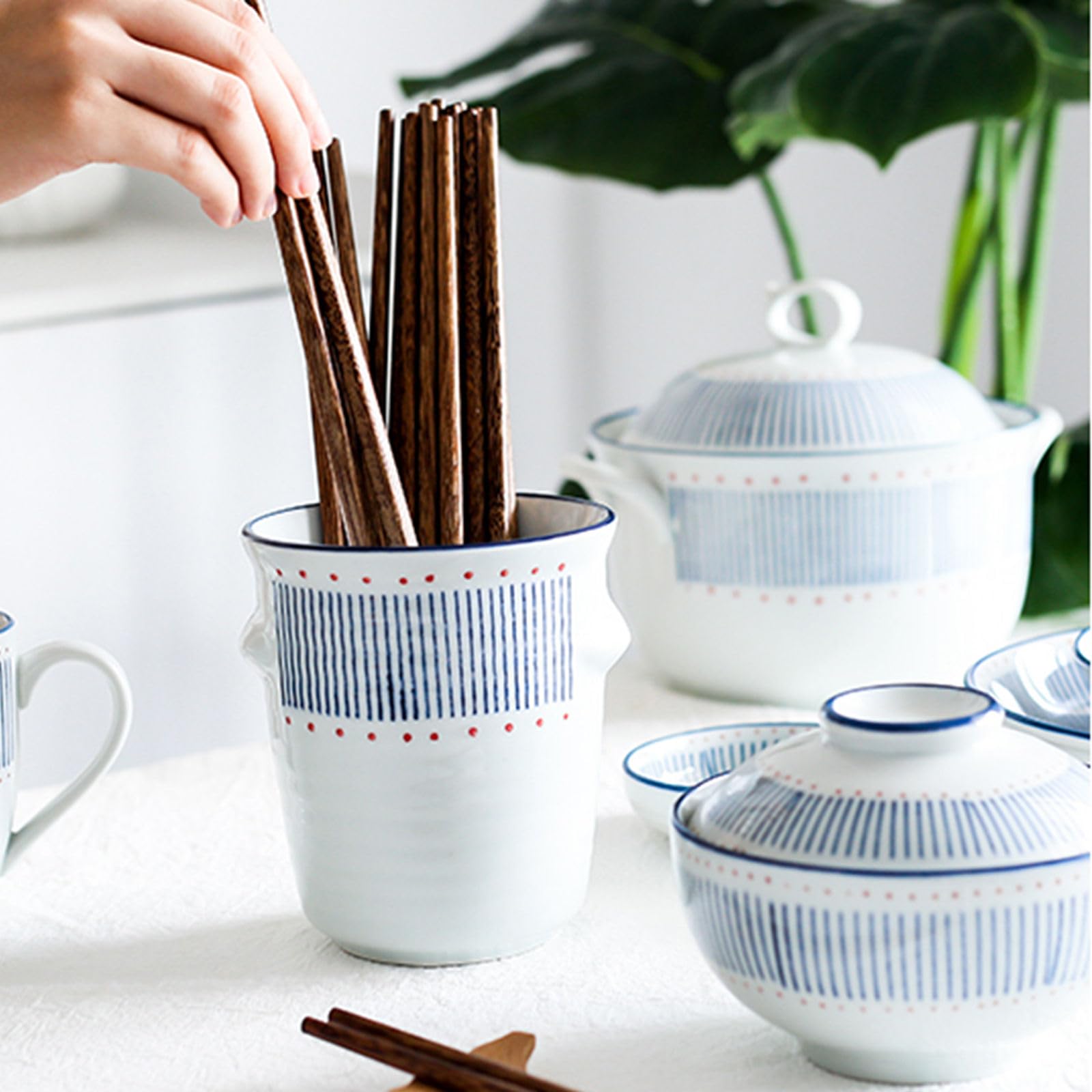 Scolaposate giapponese in ceramica per bacchette, scolapiatti, portaposate con manico, supporto per bacchette per cucina (blu, 10,16 cm)