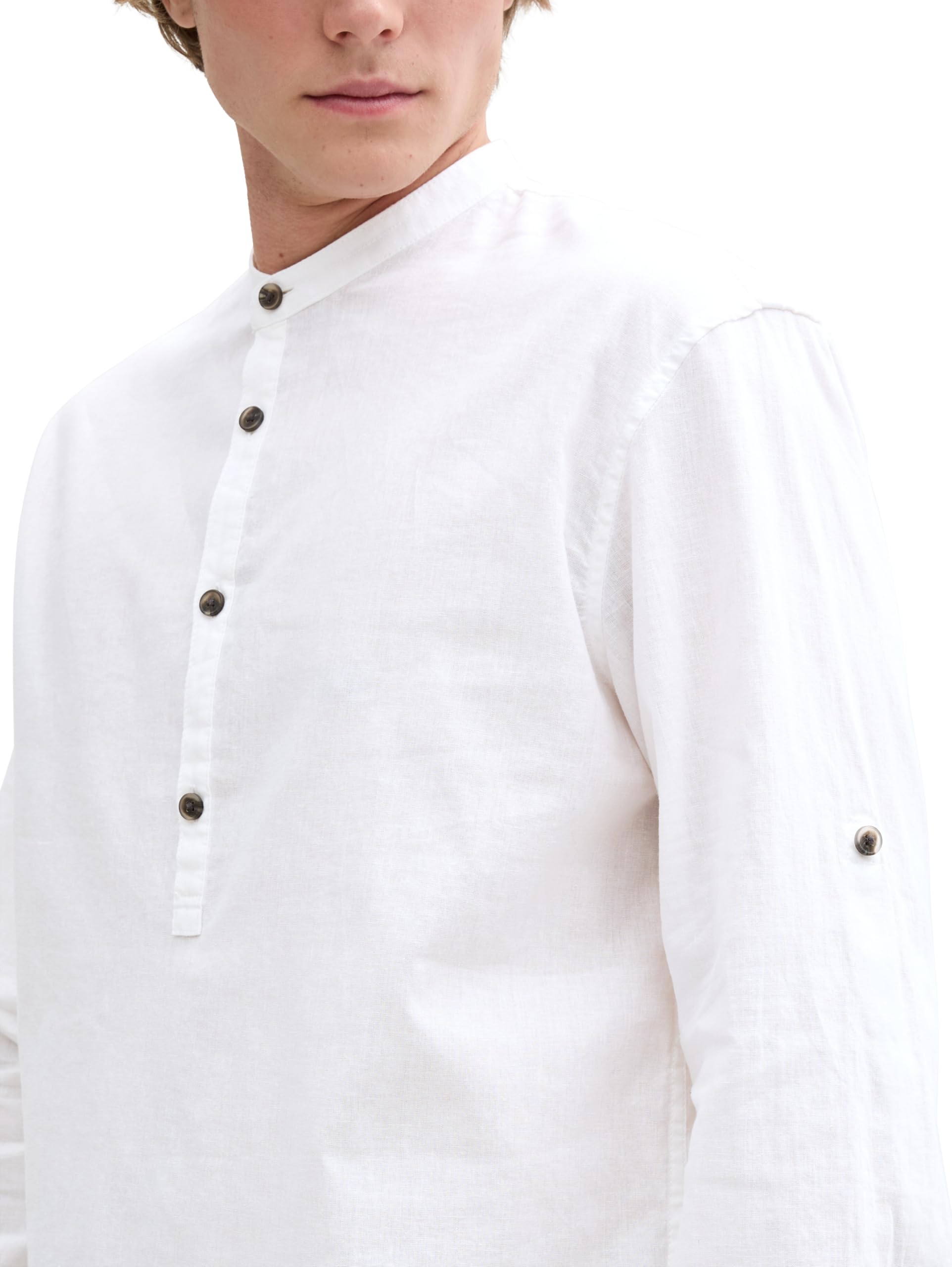 TOM TAILOR Denim Herren Relaxed Fit Tunika Hemd mit Leinenanteil