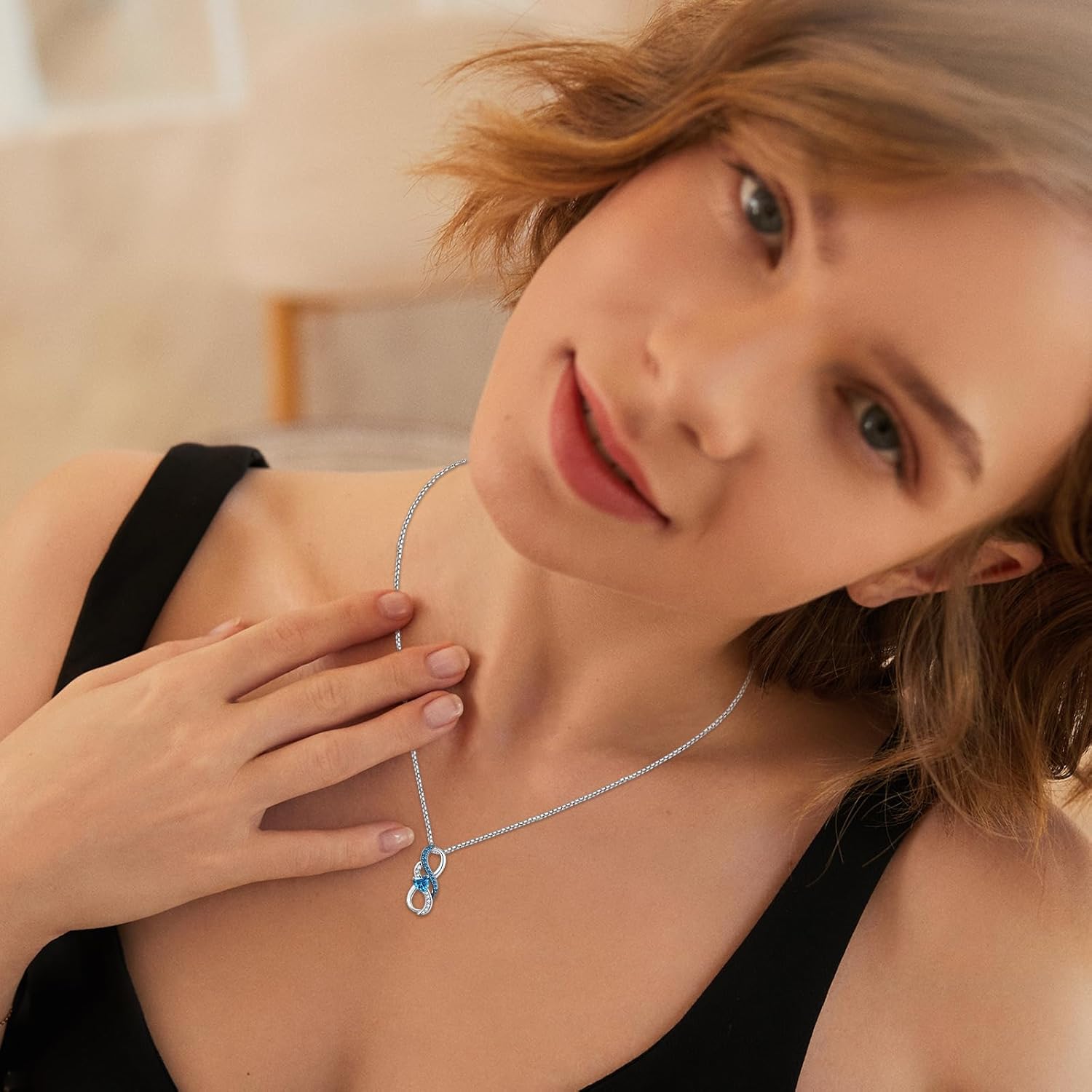 KiiKii Infinity Birthstone Necklace for Women 925 Sterling Silver Gemstone Pendant Birthstone Jewelry Anniversary Birthday Gifts for Wife Mom - Image 4