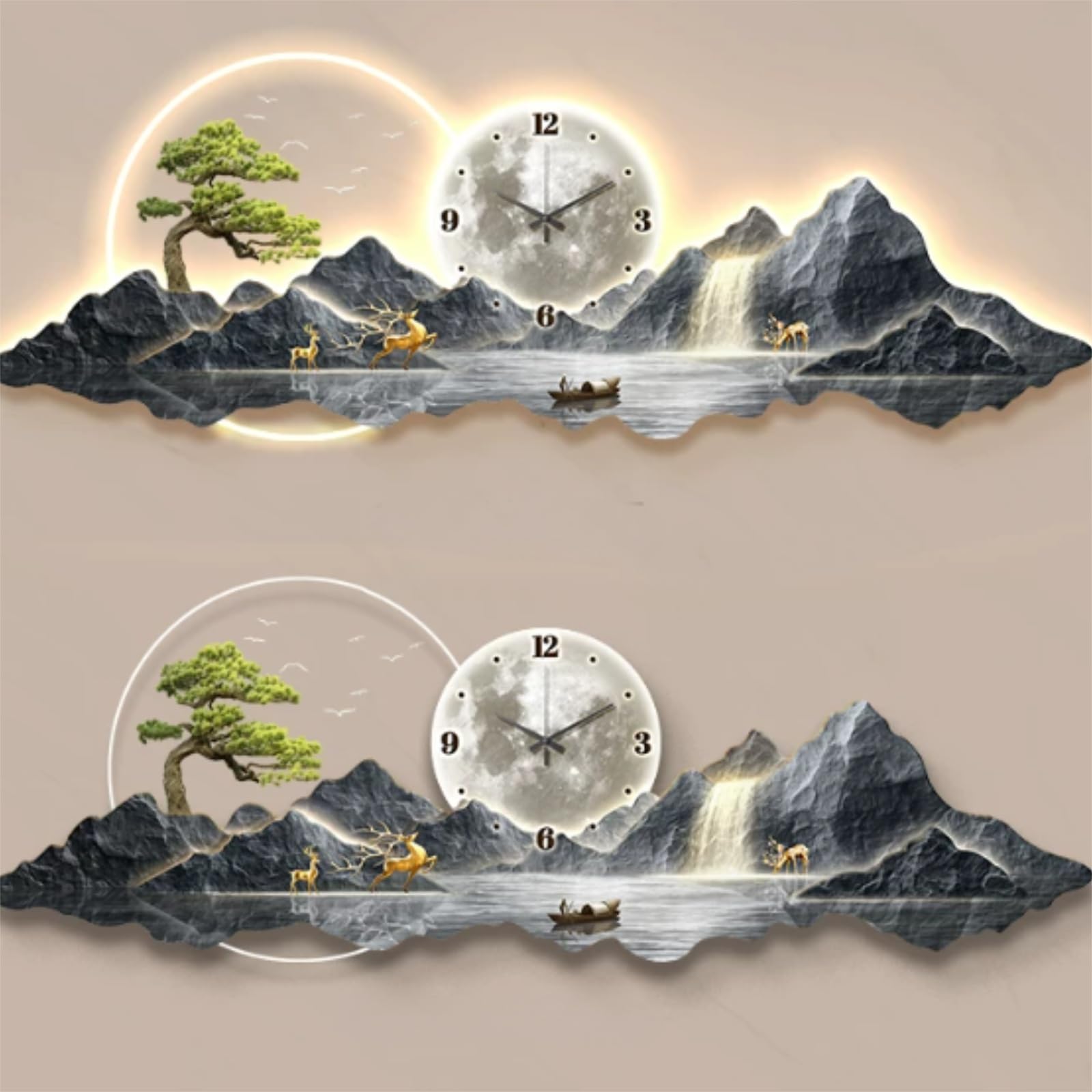 3D LED Wall Art Clock for Living Room, Large Wall Hanging Decor with Silent