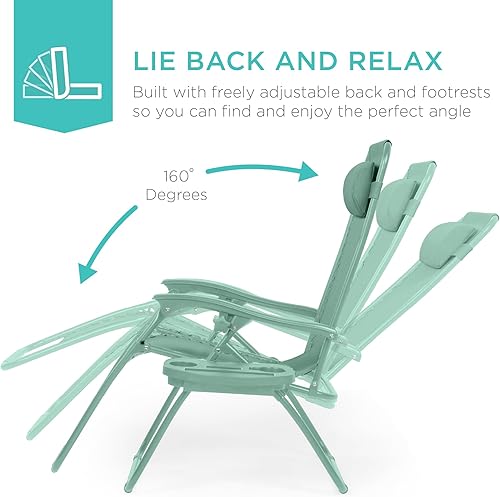 Miniatura 116 de Best Choice Products Juego de 2 sillas reclinables ajustables de malla de acero con gravedad cero con almohadas y bandejas portavasos, color arena