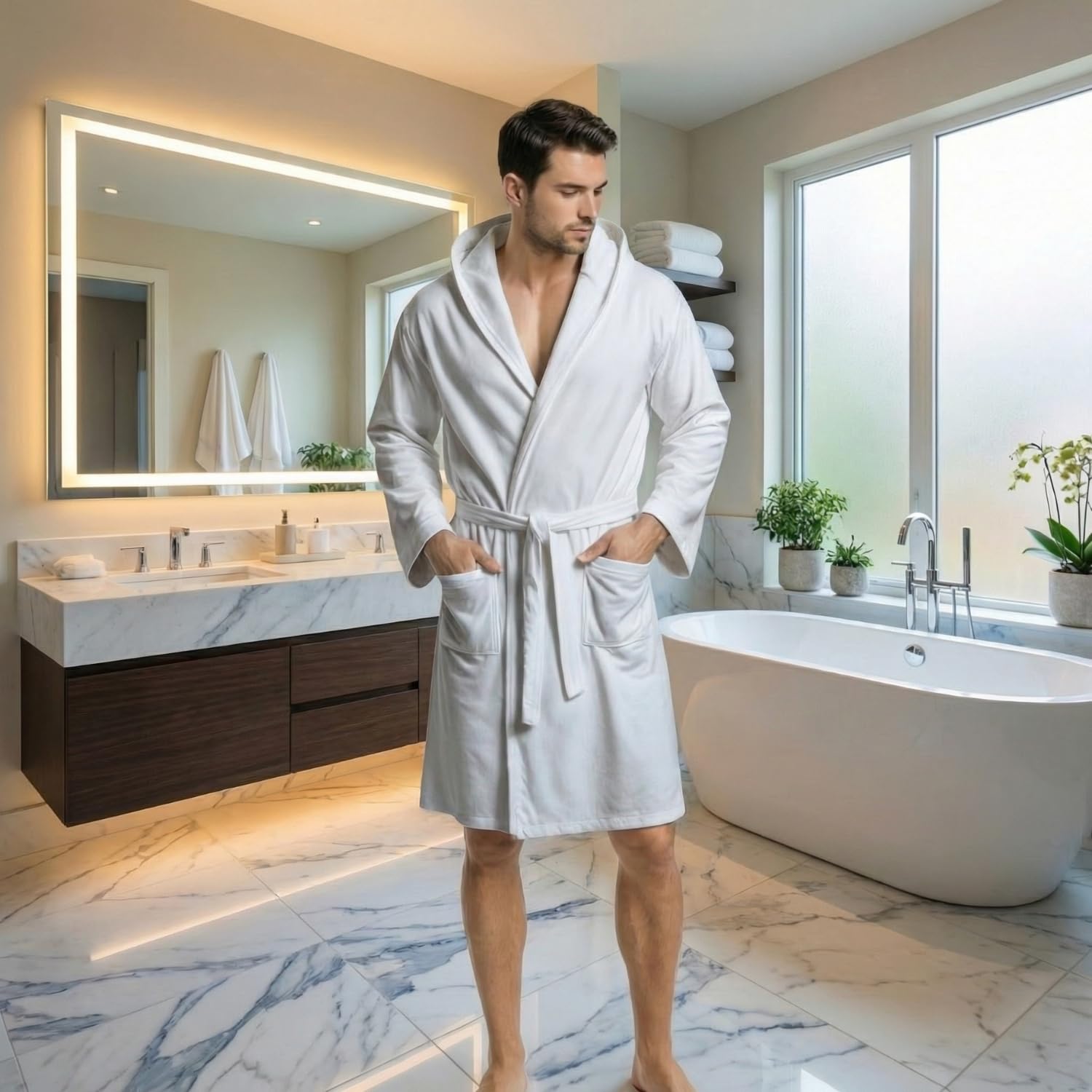 Intimitaly® Accappatoio Microfibra Uomo e Donna Unisex con Cappuccio Pratico Leggero