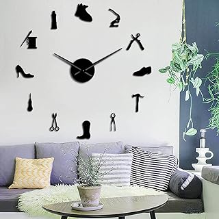 Lrenkey DIY Horloge Murale - Réparation De Chaussures Wall Art DIY Giant Wall Clock Cobbler Home Decor Frameless Silent Large Wall Watch Shoe Store Shoe Archer Shoemaker Gift,Black,47 inch