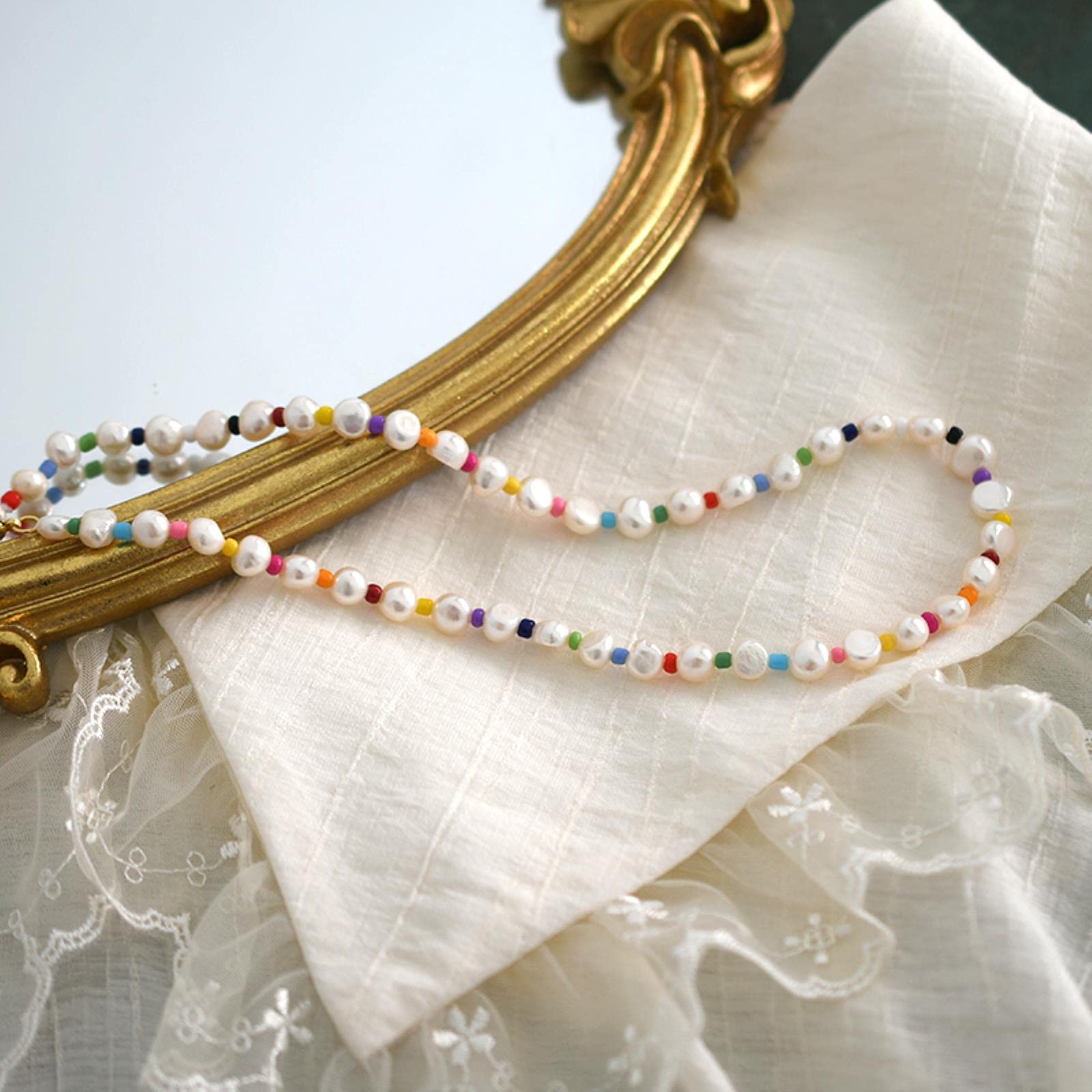 LOKILOKI 7-8 Mm Collar De Perlas Barrocas De Agua Dulce Natural Moda Perlas Coloridas Joyería para Regalo De Niñas