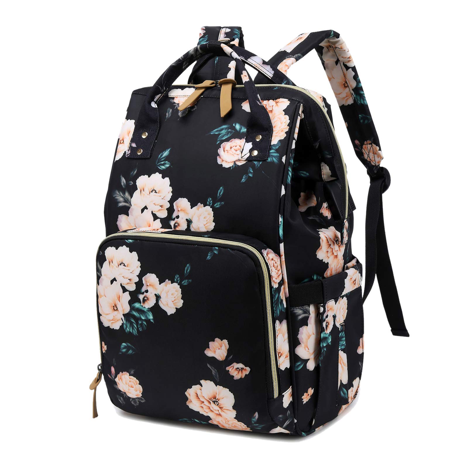 FANDARE Nappy Backpacks Baby Changing Bag Fashion Diaper Bag with USB Charging Port Earphone Jack Travel Daypack Large Multi-Function Rucksack for Mom Durable Nylon Black