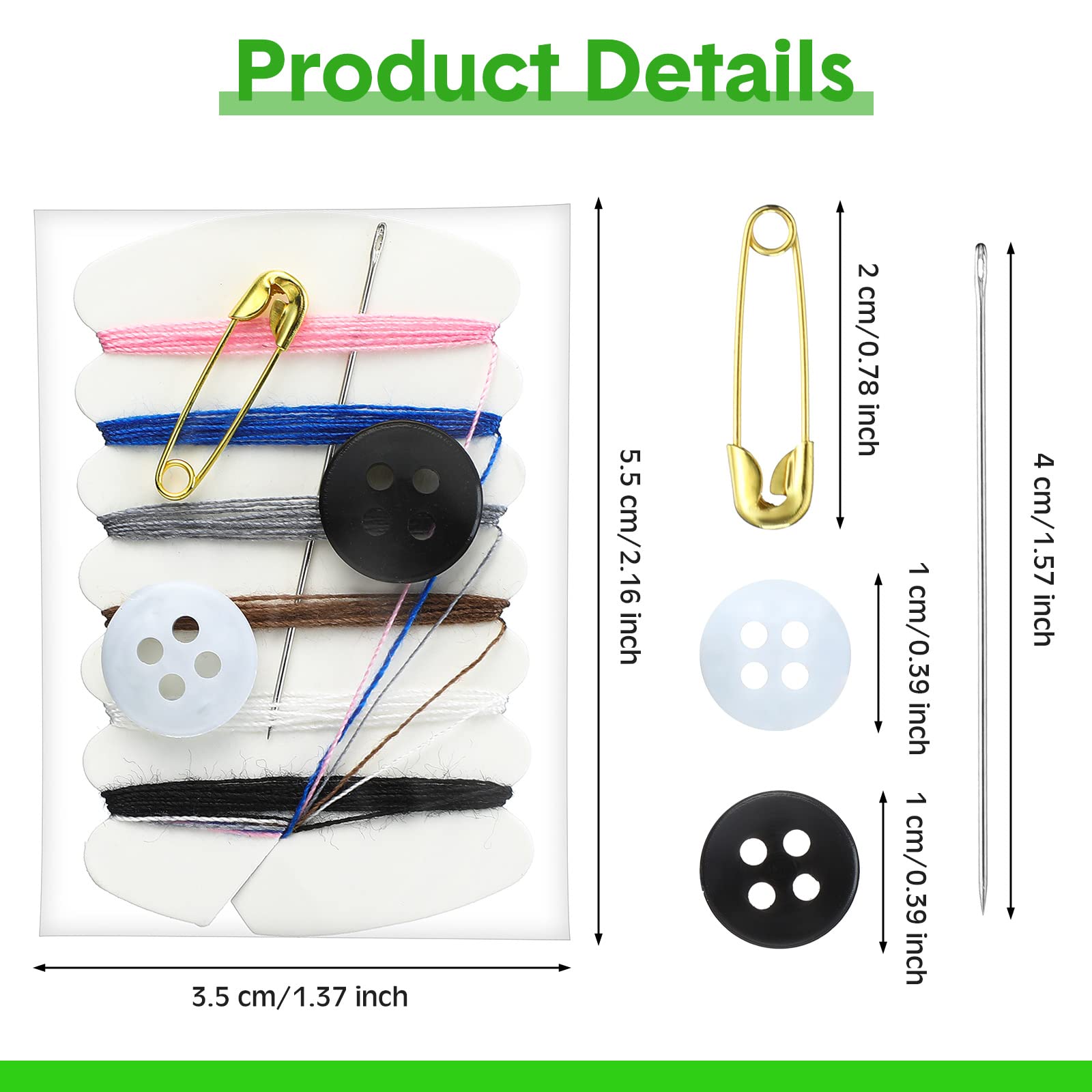 Tatuo Kits de costura de viaje Kit de reparación de hilo con agujas, hilos, botón, pin para necesidades de servicios del hotel, 6 colores (300 juegos)