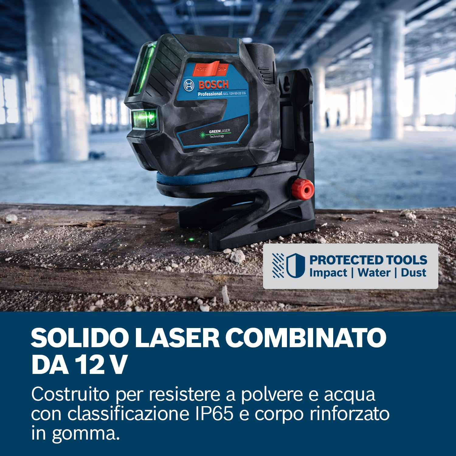 Bosch Professional Laser combinato GCL 12V-50-22 CG (raggio d'azione fino a 50 m con ricevitore, Dual Power, Levelling Remote, attacco RM 20, adattatore batteria, 4x LR6 da 1,5 V (AA), custodia)