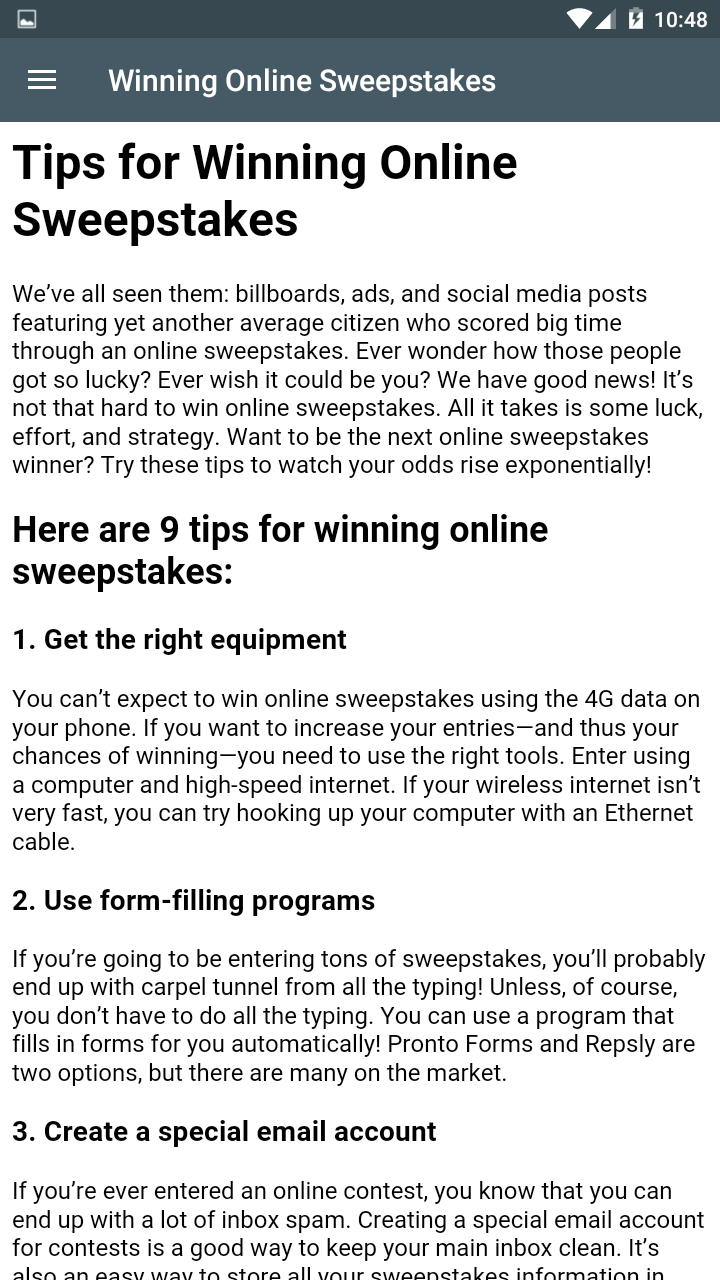 Winning Online Sweepstakes - App on Amazon Appstore