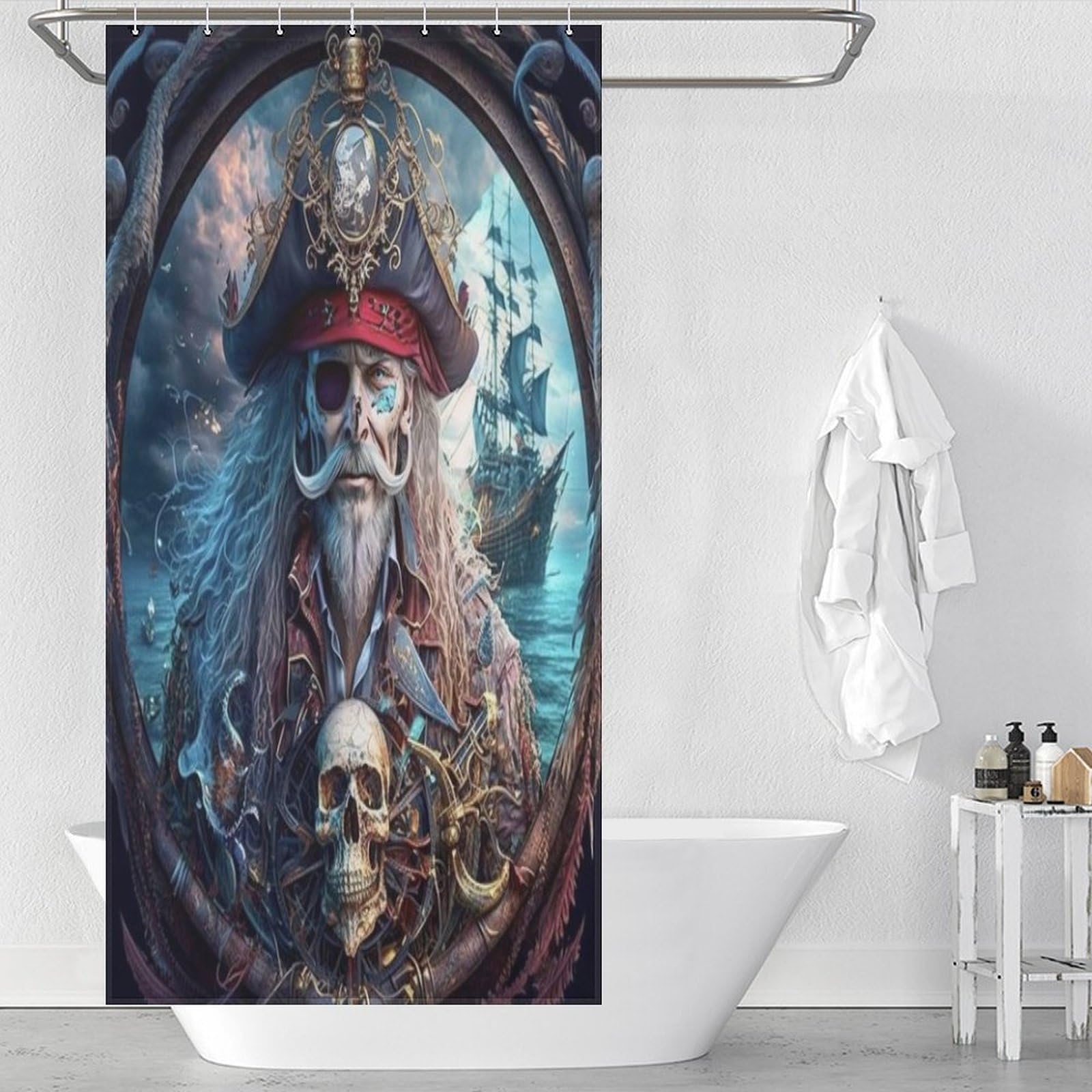 Rideau de douche pirate en tissu polyester pour transformer la salle de bain des enfants