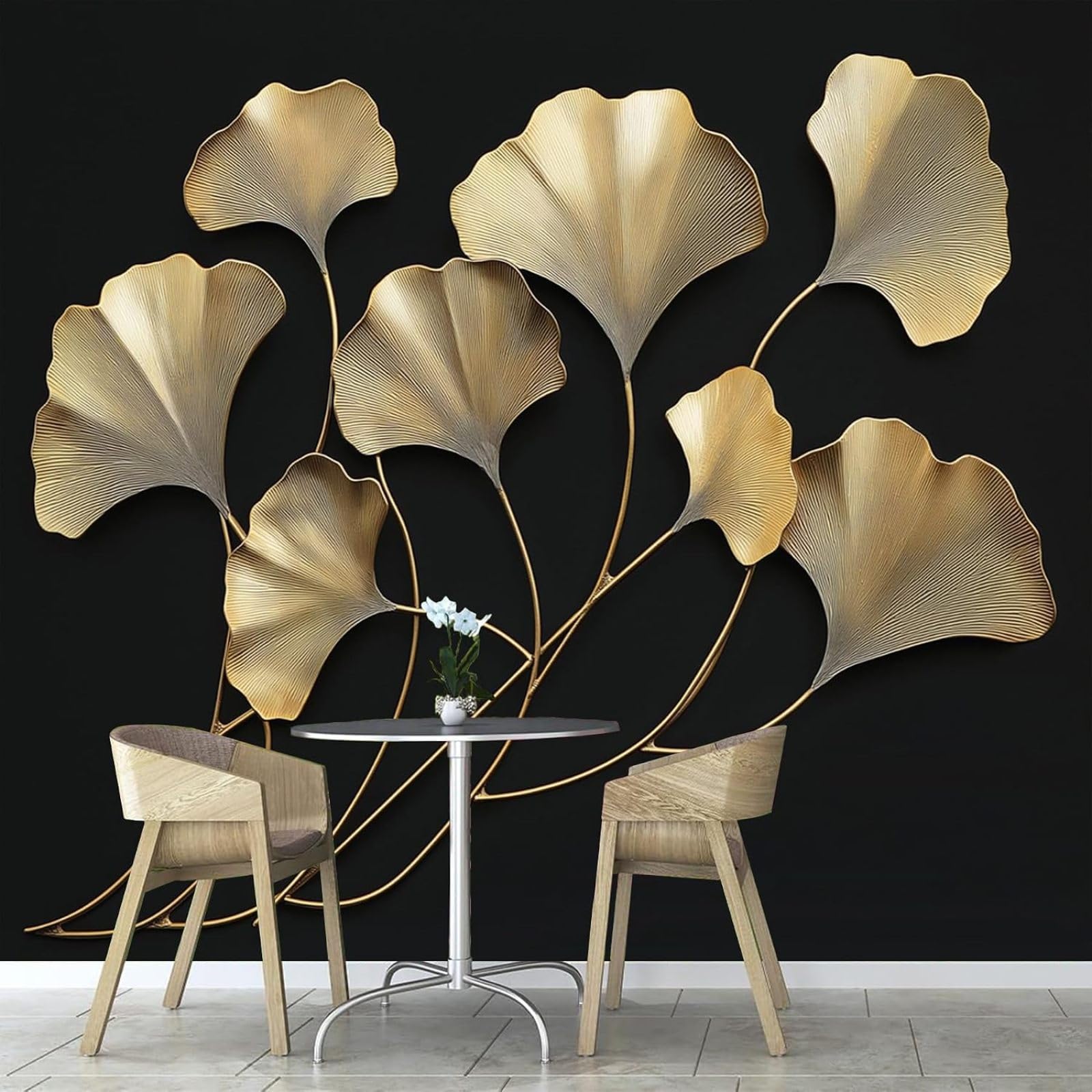 Kfjhgbdshhj 3D Mural Photo Mural-Wallpaper Wall Plant Leaves, 3D Effect Bedroom, Ginkgo Leaf Wall Mural Living Room Bedroom Wall Decoration, 150Cm X 105Cm Poster - Wall Sticker - Frameless Picture