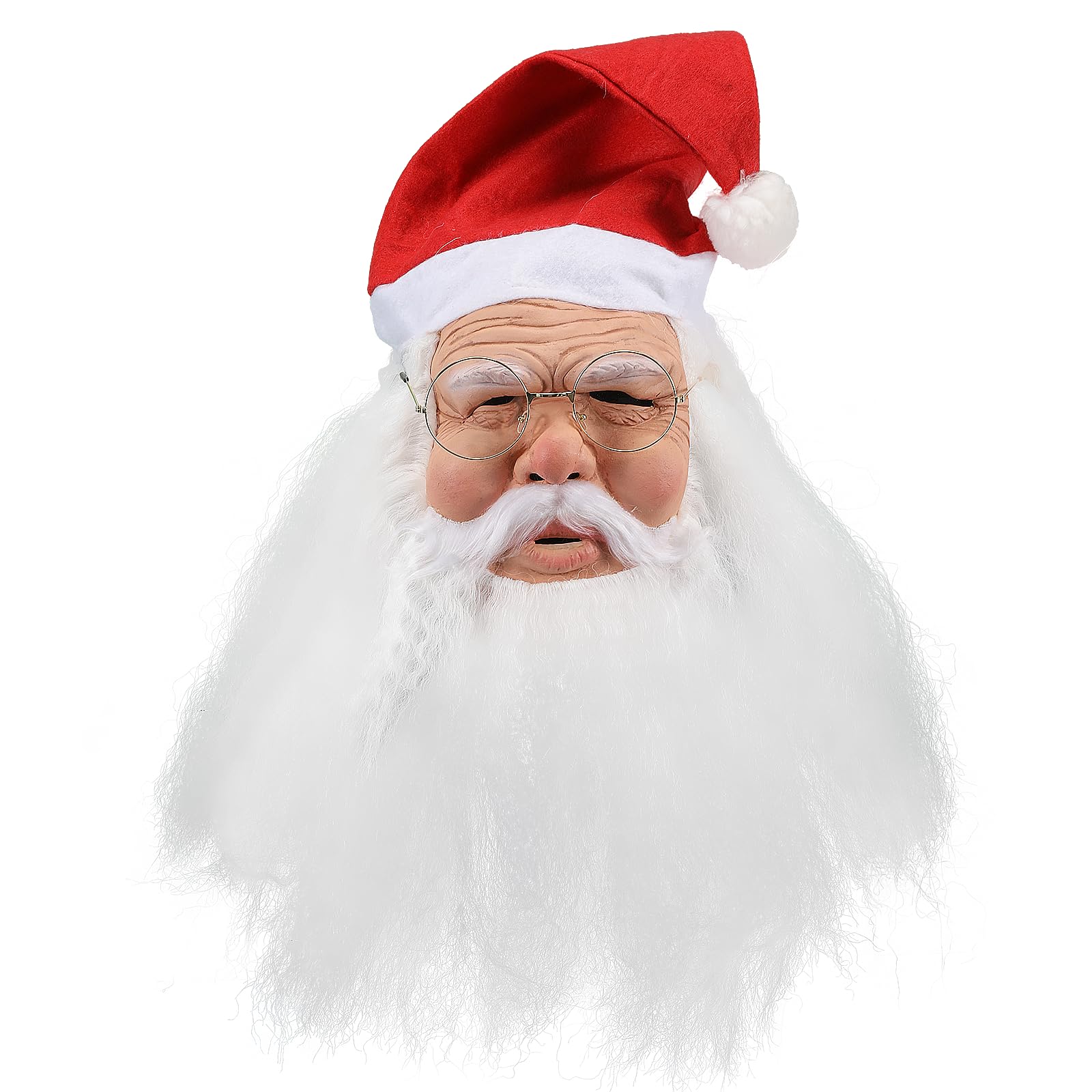 Makoike Santa Claus Mask Realistic Christmas Old Man Mask Santa Beard Masks Halloween Christmas Cosplay Costume Props (D)