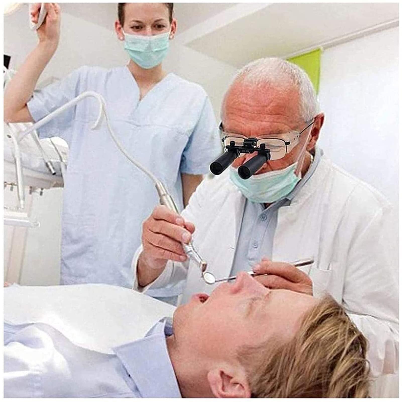 Lenti d'Ingrandimento binoculari chirurgiche 6X con Angolo di Visione Regolabile, Diametro di Lavoro 420 mm, Nere e Occhiali protettivi