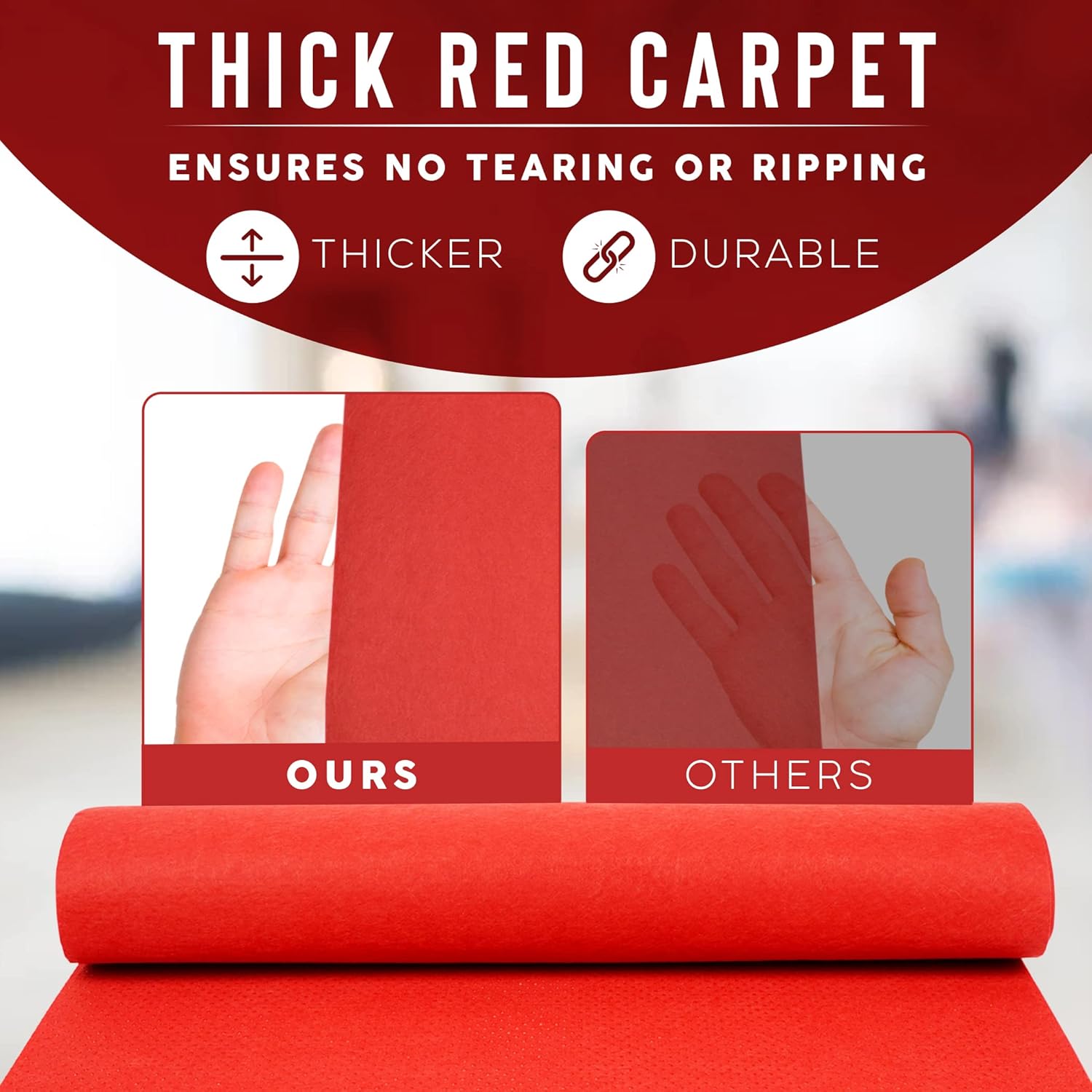 Red Carpet Runner for Party 2.2 x 16.4 FT- Non Slip 3mm Thick Wedding Aisle Runner - Red Rug for Indoor Outdoor Ceremony Party Decorations Hollywood Oscars Event Runway Fashion Show - Image 4